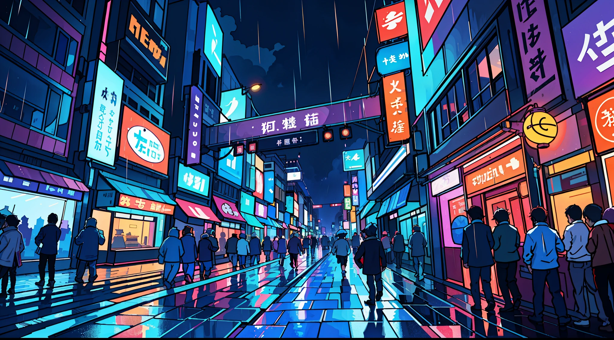 Landscape Photography(Seen from below、Sky above、Downhill)、Bright downtown、Sparkling neon lights、TOKYOcity、Fantastic、cars in a busy rainy night city、A light、Lots of Purples and Oranges、intricate detailes、Volume Lighting BREAK (masterpiece: 1.2)、(top-quality)、4K、ultra-detailliert、(The composition of the movement: 1.4)、Rich in details and colors、Sateen、rain is falling、rain cloud.