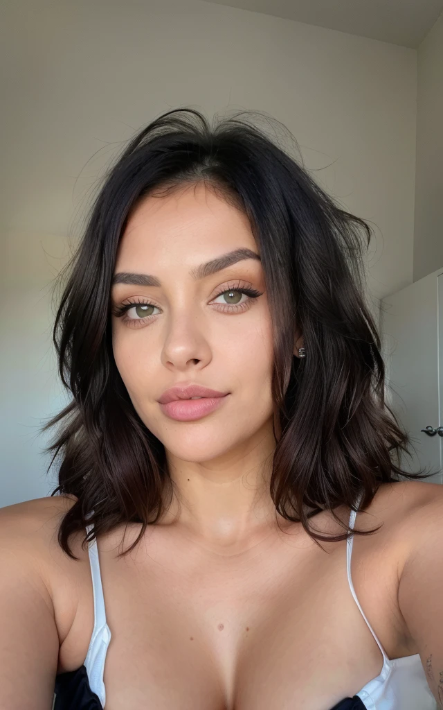 (mejor calidad, ultra detallado) (retrato, hermosos ojos detallados, hermosos labios detallados, ojos y rostro extremadamente detallados), piel clara, cabello negro,cabello largo, ojos estrechos, labios carnosos, cuerpo completo ,bikini rojo )