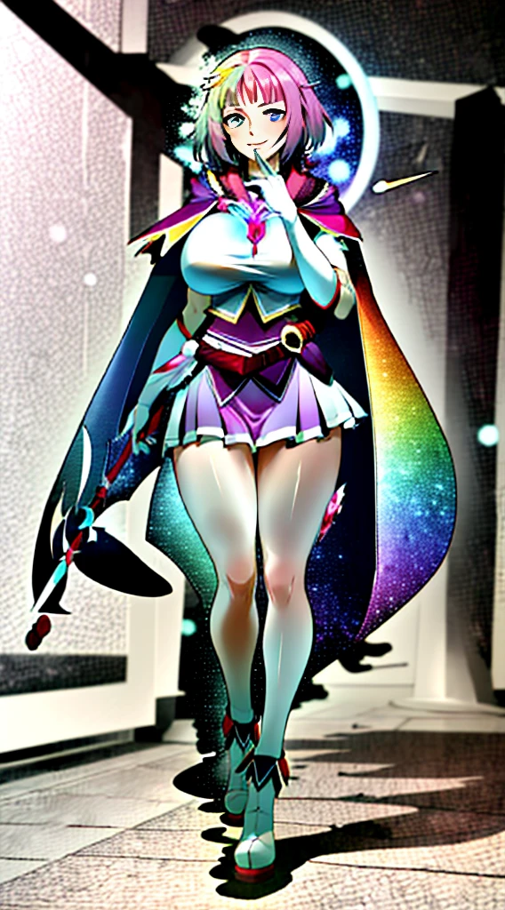 masterpiece, best quality, indoors, mamikafairy, 1girl, solo, looking at viewer,, hand arms full body,boots, standing,cute,breast, curvy, female,fantasy goddess,there is a cartoon picture of a woman with a very large breast, glowing divine being, glowing holy aura, inspired by Luma Rouge, the non-binary deity of spring, ethereal rainbow nimbus, the butterfly goddess of fire, inspired by Mariel, glowing aura around her, astral wind, as the goddess of the saturn, “uwu the prismatic person, big breast, serious, beautiful eyes, , full body, , long robe, long dress, ,priestess ,holy, smile, god rays, ray tracing, sparkle, cinematic lighting, UHD, retina, masterpiece, ccurate, anatomically correct, textured skin, super detail, high details, high quality, award winning, best quality, highres, 1080P, HD, 4K, thunder aura, light aura,full, snak staff,closed mouth, huge breast, curvy, bimbo, standing, heroic, pose, background ruin of a misterios city,UHD, retina, masterpiece, ccurate, anatomically correct, textured skin, super detail, high details, high quality, award winning, best quality, highres, 1080P, HD, 4K, sun aura,cape