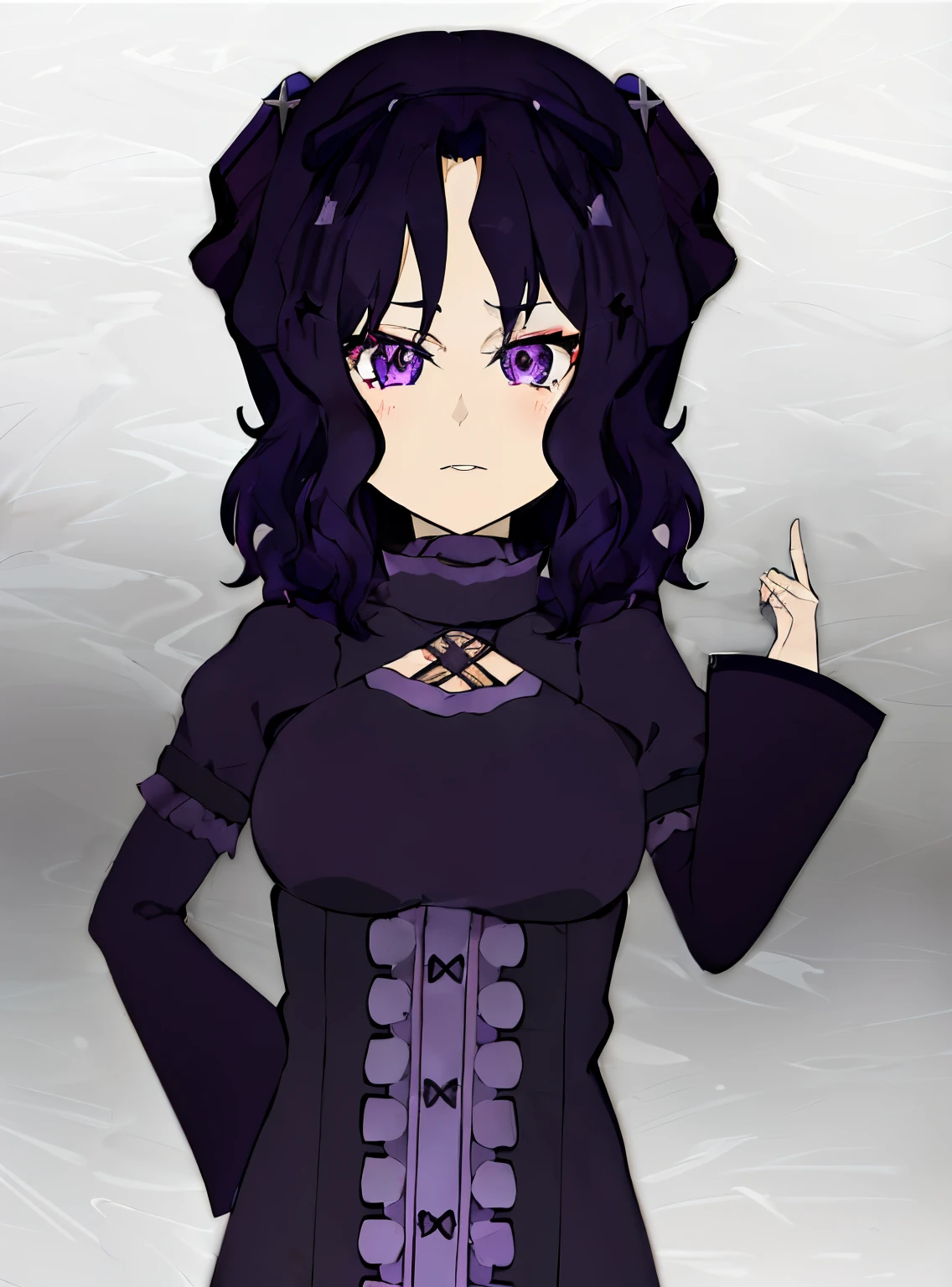 anime girl with purple eyes and black hair in a purple corset, anime moe artstyle, shalltear from overlord, 1 7 - year - old anime goth girl, anime girl wearing a black dress, cel - shaded art style, demon slayer rui fanart, black - haired mage, gothic maiden anime girl, anime style character, marin kitagawa fanart