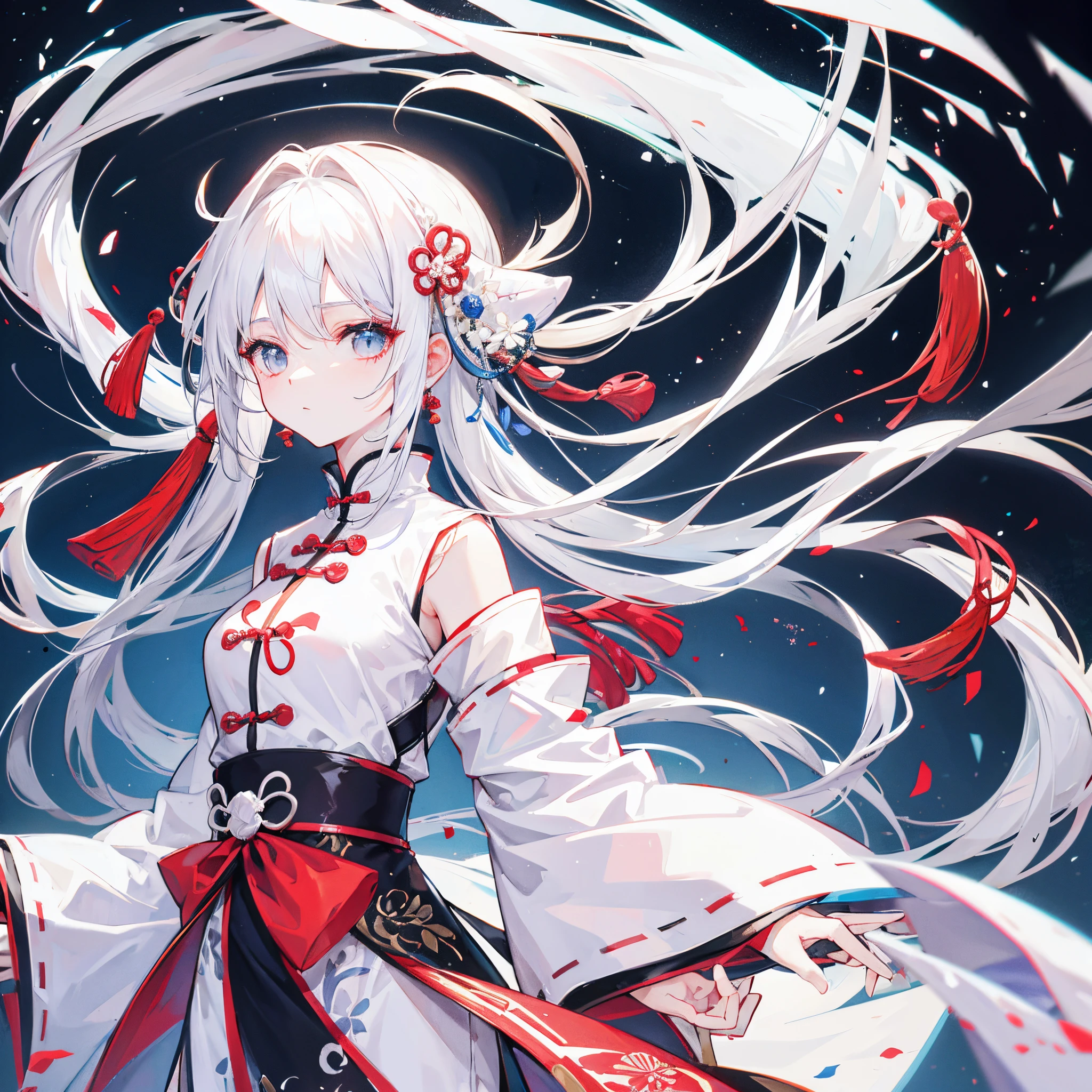 white hair、chinese clothes