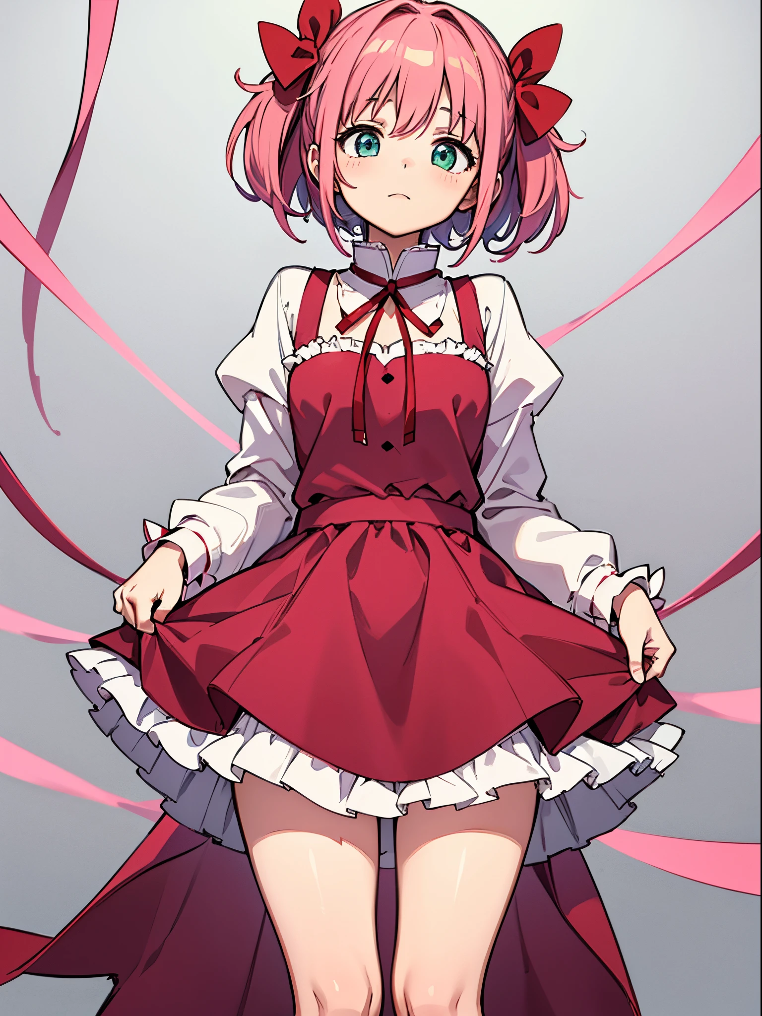 (masterpiece, best quality), 1girl,    <lora:string-wasabiya:1> suspstring, pink hair, frilled dress,