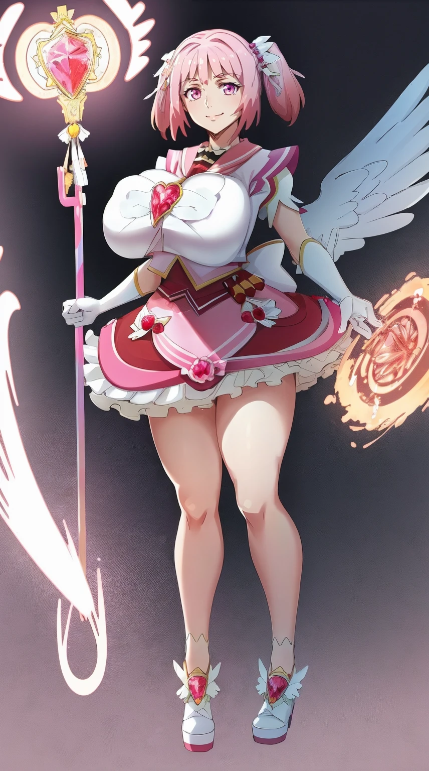 masterpiece, best quality, indoors, mamikafairy, 1girl, solo, looking at viewer,, hand arms full body,boots, standing,cute,breast, curvy, female,fantasy goddess,there is a cartoon picture of a woman with a very large breast, glowing divine being, glowing holy aura, inspired by Luma Rouge, the non-binary deity of spring, ethereal rainbow nimbus, the aura goddess of fire, inspired by Mariel, glowing aura around her, astral aura, as the goddess of the sun, “uwu the prismatic person, big breast, serious, beautiful eyes, , full body, walking, long robe, long dress, ,priestess ,holy, smile, god rays, ray tracing, sparkle, cinematic lighting, UHD, retina, masterpiece, ccurate, anatomically correct, textured skin, super detail, high details, high quality, award winning, best quality, highres, 1080P, HD, 4K, thunder aura, light aura,full, snak staff,closed mouth, huge breast, curvy, bimbo,standing, smile, happy, huge breast, curvy