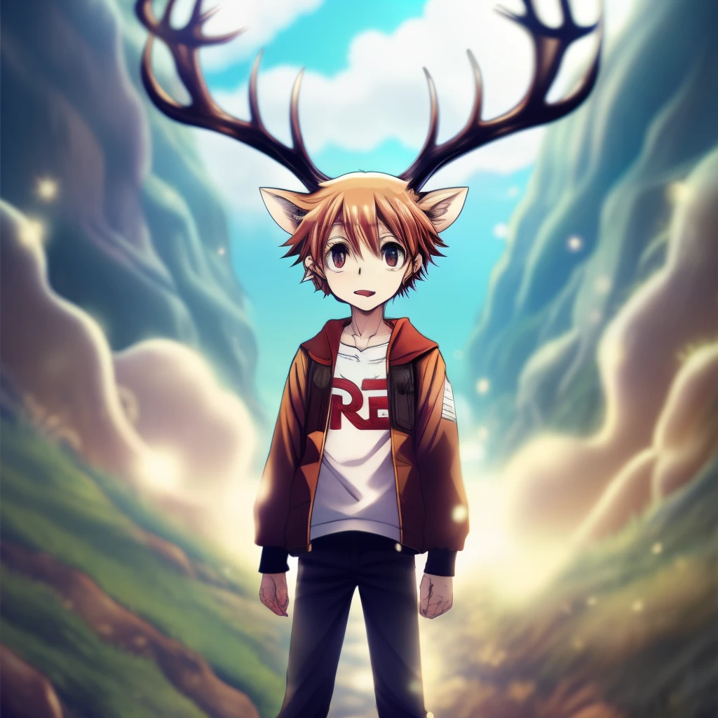 create a manga cover about a boy who reincarnated into a new world as a deer.