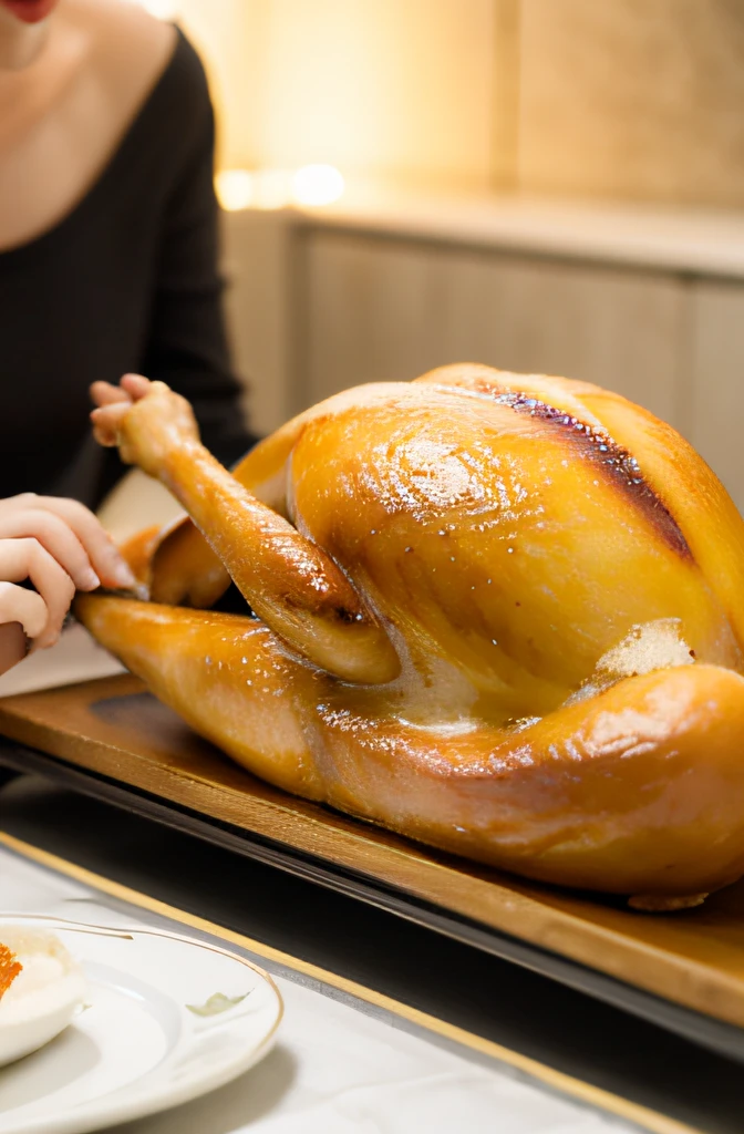 Close-up of turkey and other thanksgiving foods on table, Roast turkey, vacation,  ( hyper realisitc, turkey, [ photograph of-realistic ], victorian thanksgiving feast, [ Greg Rutkoski ], A fashion model, Pure and beautiful， Surreal, vacation, Be prepared，photore，4K Ultra HD, 超高分辨率, (realistically: 1.4), Best quality，tmasterpiece，（pastel colour：1.2）
