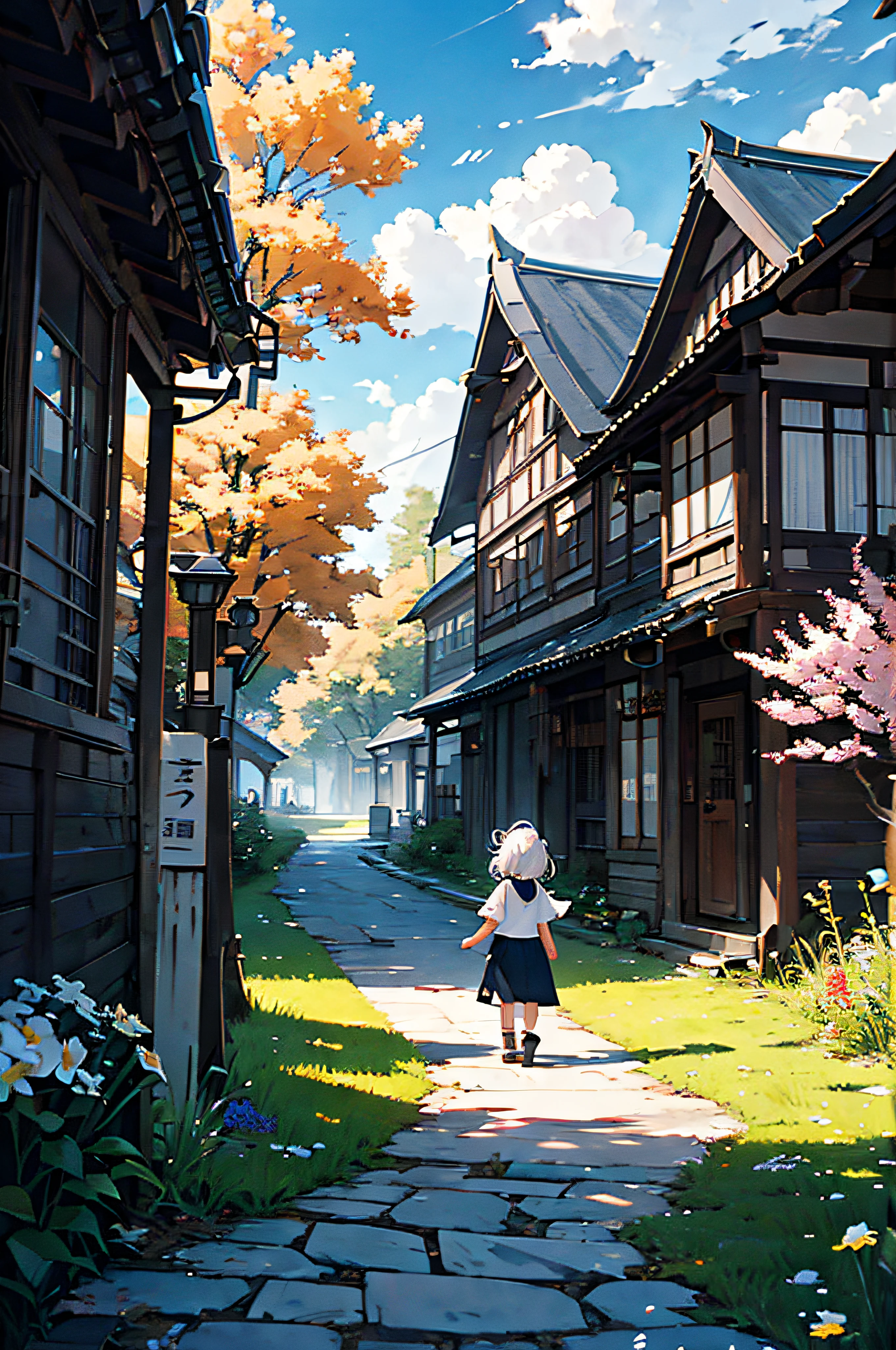 hoang lap，A high resolution，ultra - detailed，（1girll：1.3）， sunder ，Design a serene prairie scene，endless rolling hills，wildflowers，peace，Open atmosphere。sunder ，Illustrate digital artists，Ability to bring their creations to life in the virtual world，Shape pixels and code into stunning masterpieces。sunder ，Use infrared photography techniques to illustrate the scene，Has surreal colors，Glowing leaves and otherworldly atmosphere。sunder ，An ancient street is depicted，There are historical buildings，Cobblestone streets，There is also a sense of charm and nostalgia。sunder ，Illustrate the tender moment between parent and child，Capture their bond、Love and connection。sunder ，Visual impact。with blue sky and white clouds。flowers blooming，Lush trees，spring scene