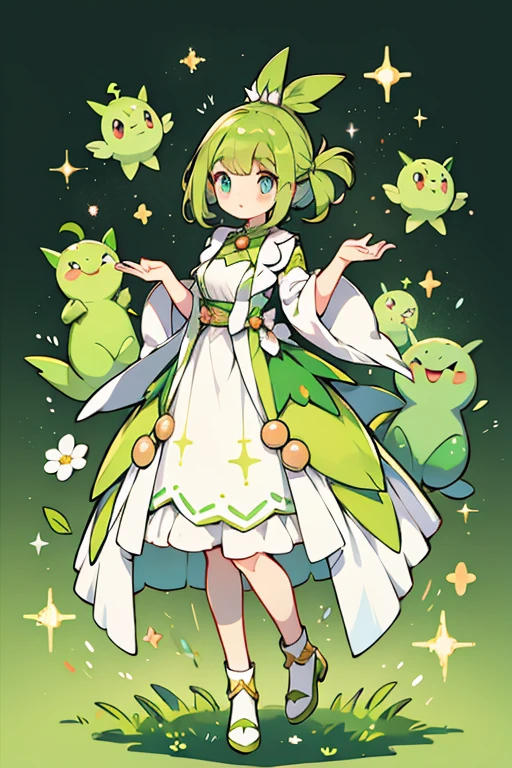 human pokemon Chikorita; glitter; full body; Chikorita outfit inspired