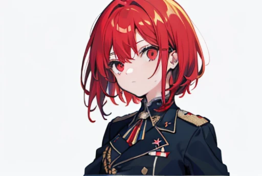 Short hair, Red hair, Flat chest, 1girll, Red eyes, teens girl, hair pin, Solo, Tsundere, A high resolution, (Prussian military uniform)
