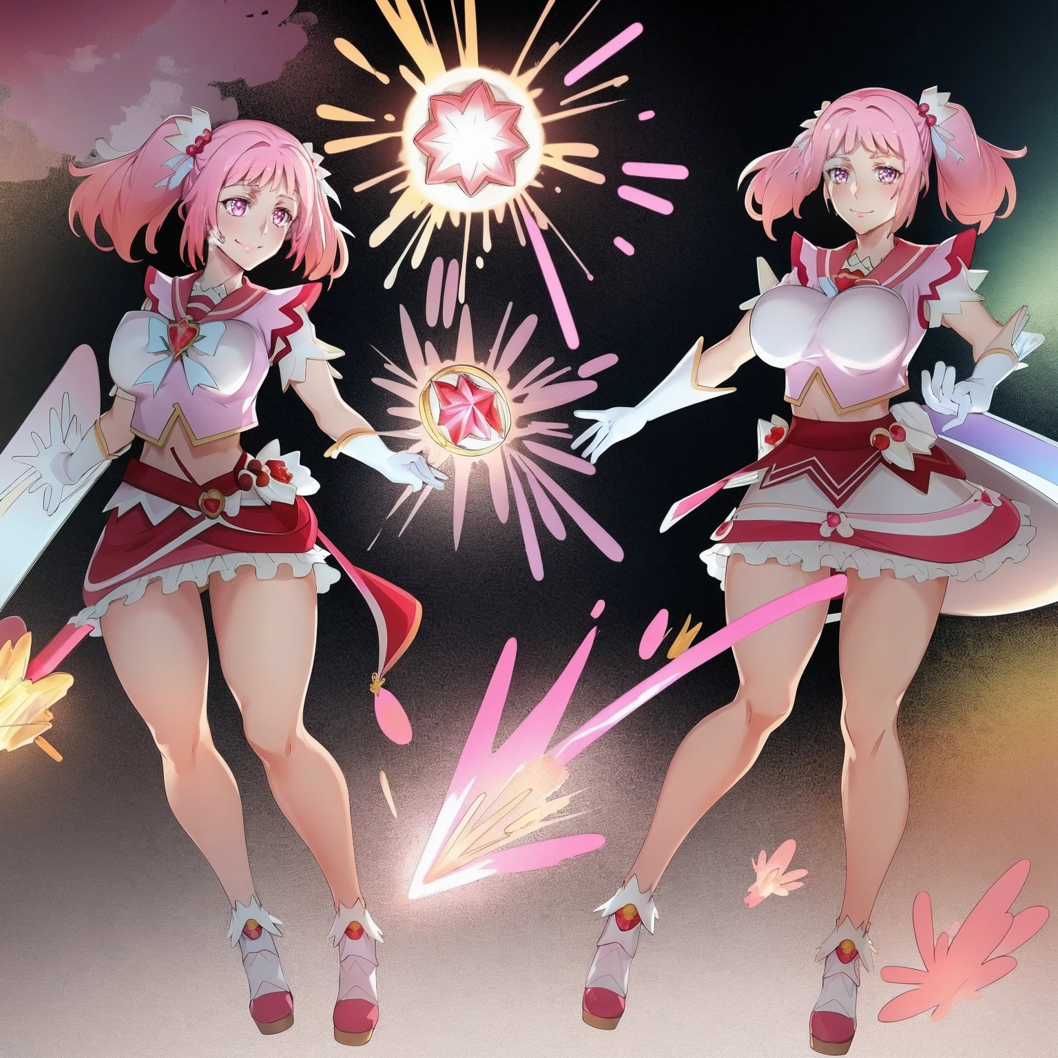 masterpiece, best quality, indoors, mamikafairy, 1girl, solo, looking at viewer,, hand arms full body,boots, standing,cute,breast, curvy, female,fantasy goddess,there is a cartoon picture of a woman with a very large breast, glowing divine being, glowing holy aura, inspired by Luma Rouge, the non-binary deity of spring, ethereal rainbow nimbus, the aura goddess of fire, inspired by Mariel, glowing aura around her, astral aura, as the goddess of the sun, “uwu the prismatic person, big breast, serious, beautiful eyes, , full body, walking, long robe, long dress, ,priestess ,holy, smile, god rays, ray tracing, sparkle, cinematic lighting, UHD, retina, masterpiece, ccurate, anatomically correct, textured skin, super detail, high details, high quality, award winning, best quality, highres, 1080P, HD, 4K, thunder aura, light aura,full, snak staff,closed mouth, huge breast, curvy, bimbo,standing, smile, happy