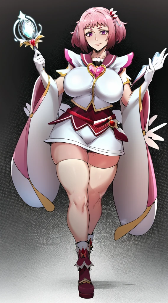 masterpiece, best quality, indoors, mamikafairy, 1girl, solo, looking at viewer,, hand arms full body,boots, standing,cute,breast, curvy, female,fantasy goddess,there is a cartoon picture of a woman with a very large breast, glowing divine being, glowing holy aura, inspired by Luma Rouge, the non-binary deity of spring, ethereal rainbow nimbus, the aura goddess of fire, inspired by Mariel, glowing aura around her, astral aura, as the goddess of the sun, “uwu the prismatic person, big breast, serious, beautiful eyes, , full body, walking, long robe, long dress, ,priestess ,holy, smile, god rays, ray tracing, sparkle, cinematic lighting, UHD, retina, masterpiece, ccurate, anatomically correct, textured skin, super detail, high details, high quality, award winning, best quality, highres, 1080P, HD, 4K, thunder aura, light aura,full, snak staff,closed mouth, huge breast, curvy, bimbo,standing, smile, happy