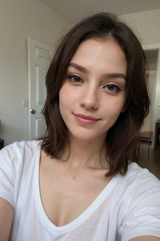 Fille latine hyper réaliste de 23 ans with des taches de rousseur, selfie d'humeur pour instagram, format 4:5, Ultra Definition, (photoreallistic: 1.4), 8k, First quality, Detailed backgrounds, delicate face, Maquillage naturel, dressed, Photo RAW, iPhone, Hdr, Flirter avec le spectateur, a la douche