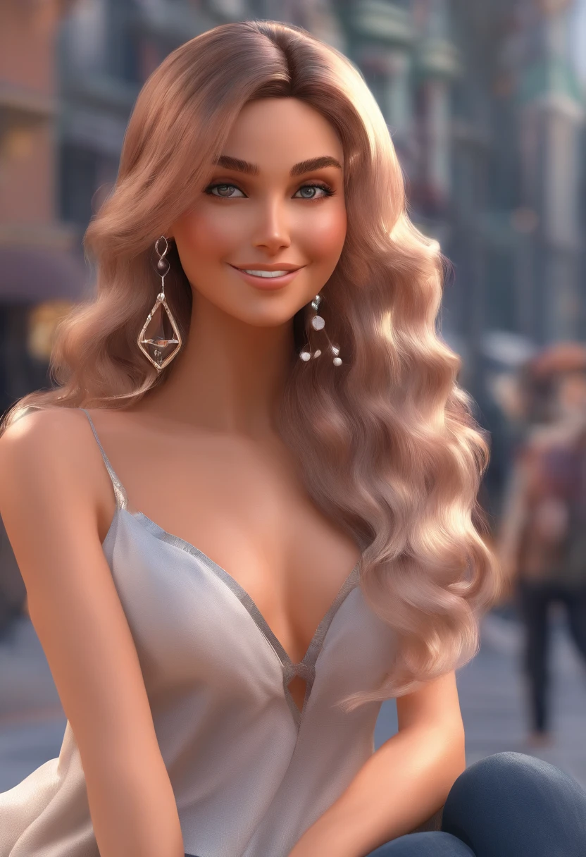 Barbie doll in front of charming pink house, Bathing in soft daylight, Best Quality, Masterpiece, super detaill, award winning