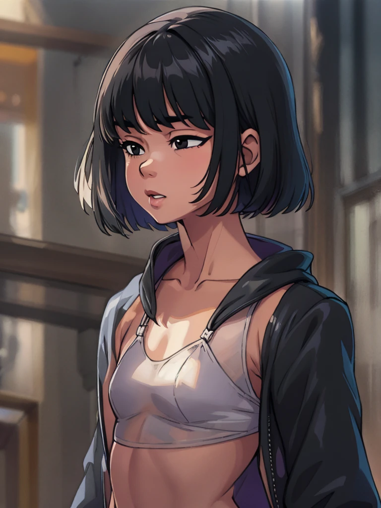 best quality, masterpiece, illustration:1.1), [[[1girl]]], asian teenage girl, flatchest, black eyes, short black hair, wispy bangs, [[[black swimsuit!!!]]], beautiful, highly detailed, 4k, perfect proportions, perfect body, rich quality, hd, ultrahd, [[[thin]]], [[[no muscles]]], (((thin!)))