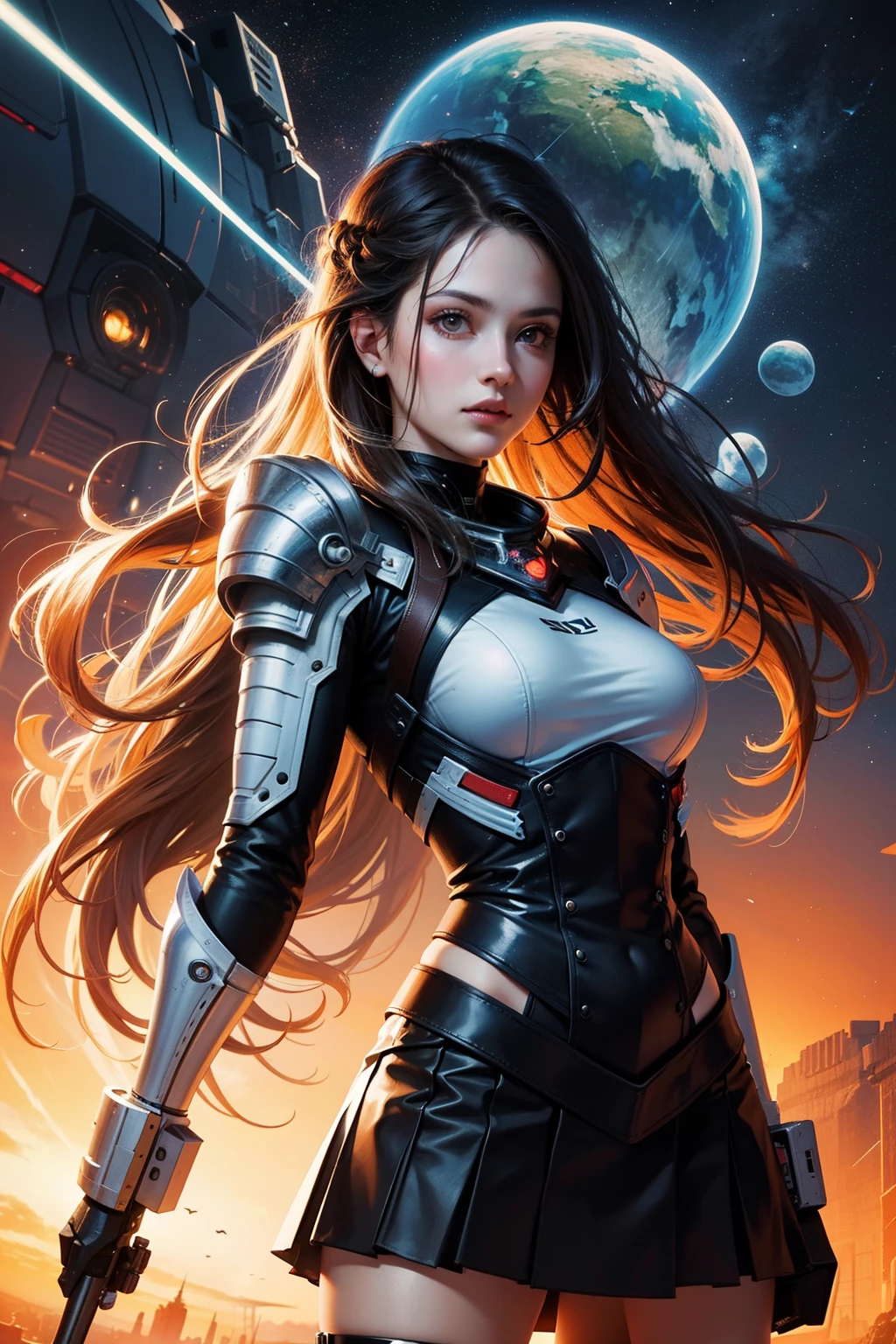 tmasterpiece, Best quality at best, Best quality at best,tmasterpiece,A high resolution,Sci-fi cars,schoolgirls,Perfect facial details,perfect hair results,Perfect skin texture,PC Wallpapers,epcot,space,kosmos,cyber punk perssonage,Wandering Earth,extreme light,laser,Technological equipment,big vista,large scene,The picture is simple,Empty scene