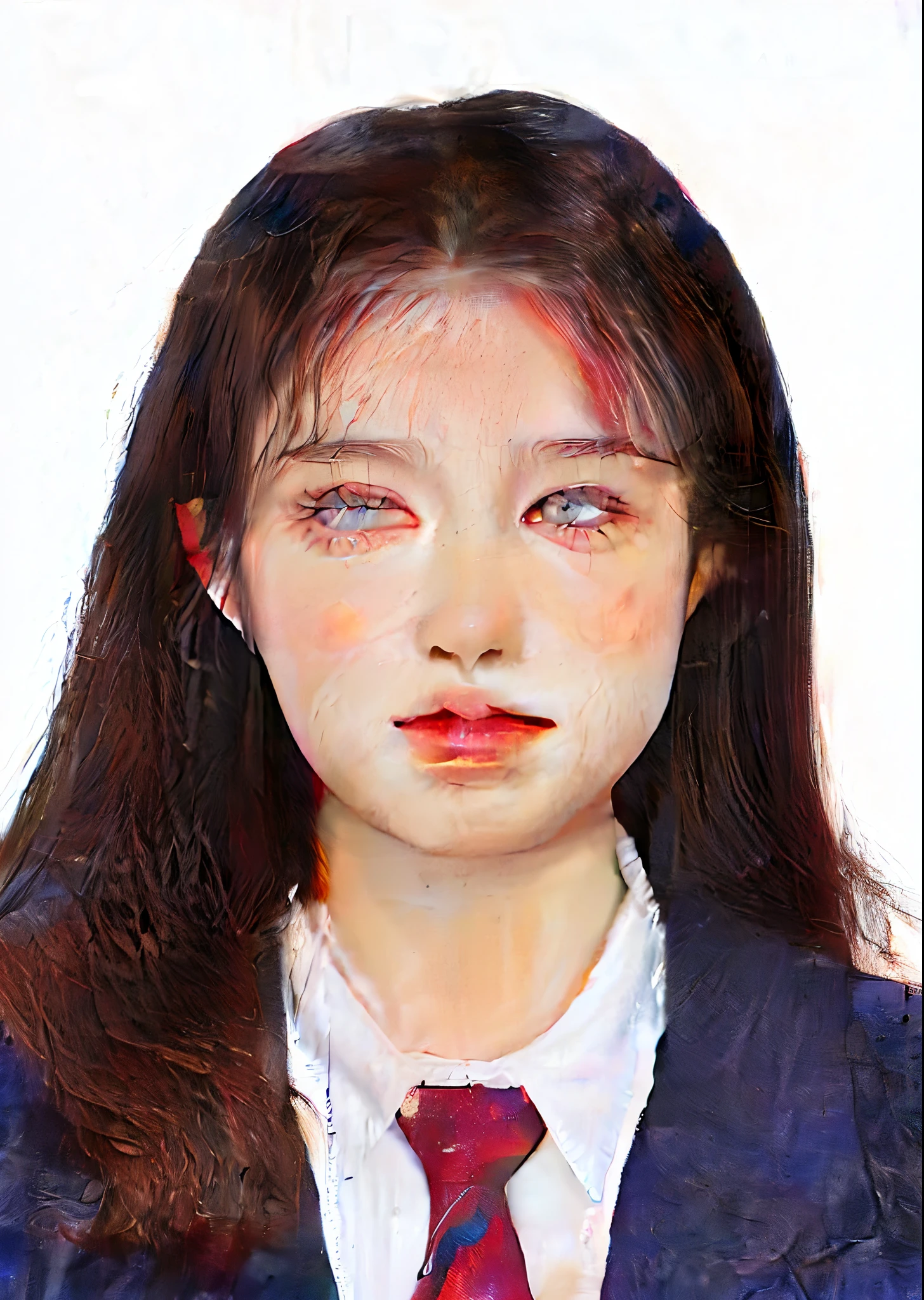 red tinted hair,Two-dimensional college style,Blue pupils,