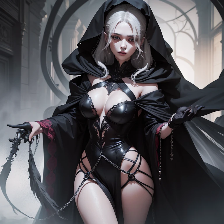 Rogue Ursulla incorporates a multitude of cruel characteristics into her appearance, cativando assim a natureza complexa de sua personagem. His impressive physical attributes, like her porcelain complexion that contrasts menacingly with the black hair cascading over her shoulders, draw attention to their elegance and grace, while also hiding a depth of malevolence. Seus penetrantes olhos vermelhos parecem devorar almas, reflecting a chilling malevolence that leaves a lasting impression. Os contornos do seu rosto, sculpted with a mix of sharp angles and gentle curves, create an ethereal yet frightening allure. Ursulla's cruel appearance is further accentuated by her attire., composed of flowing black cloaks that billow like a menacing cloud, completos com intrincados desenhos prateados que lembram teias de aranha. Em suma, Rogue Ursulla's cruel appearance encapsulates her essence, at the same time enchanting and terrifying all those who dare to contemplate it.
