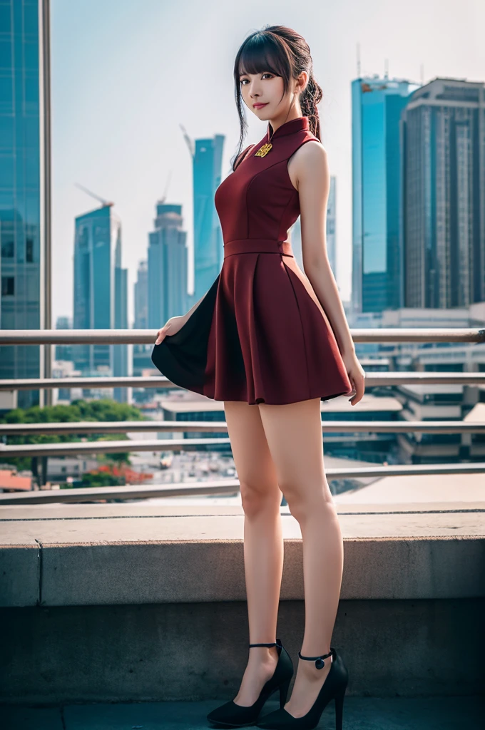 A detail full body cinematic chinese girls with city background