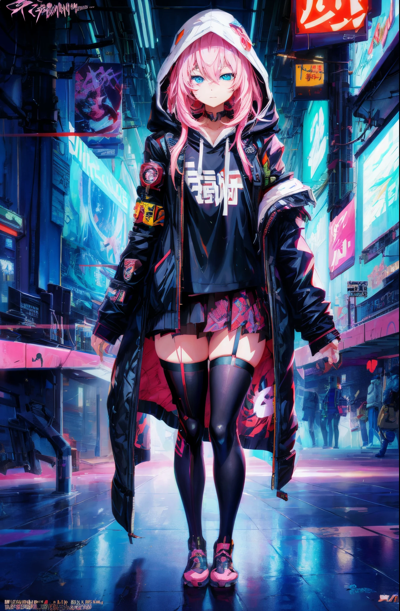 Anime girl wearing black jacket and stockings standing in the subway, Cyberpunk anime girl in hoodie, cyberpunk anime girl, digital cyberpunk anime art, Anime style 4k, female cyberpunk anime girl, digitl cyberpunk - anime art, Anime art wallpaper 8 K, Guweiz style artwork, anime cyberpunk art, 4k anime wallpapers, Anime art wallpaper 4k