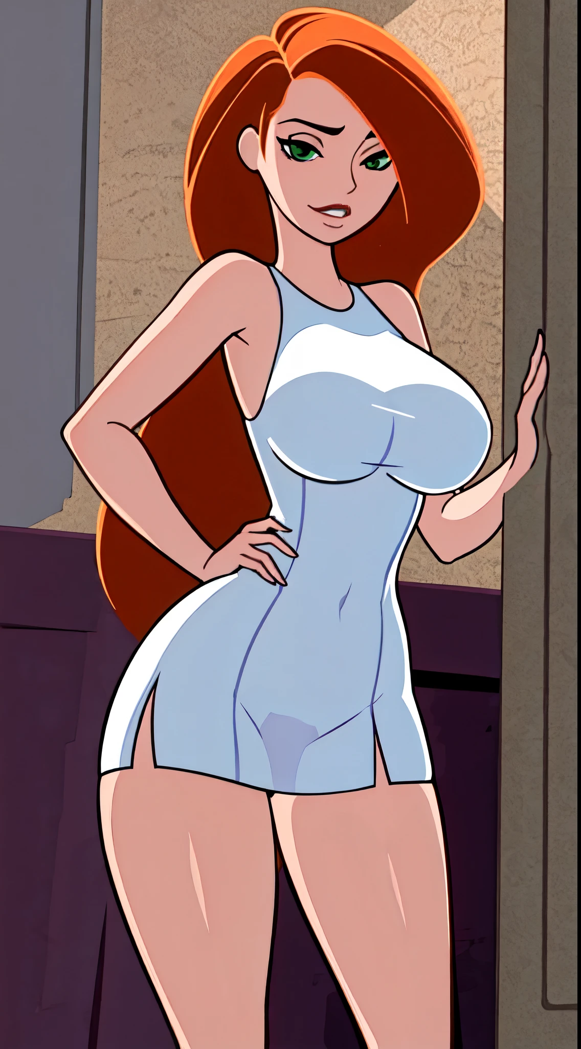 kim possible in sexy pose , big breast , big booty , sexy thighs , oiled up