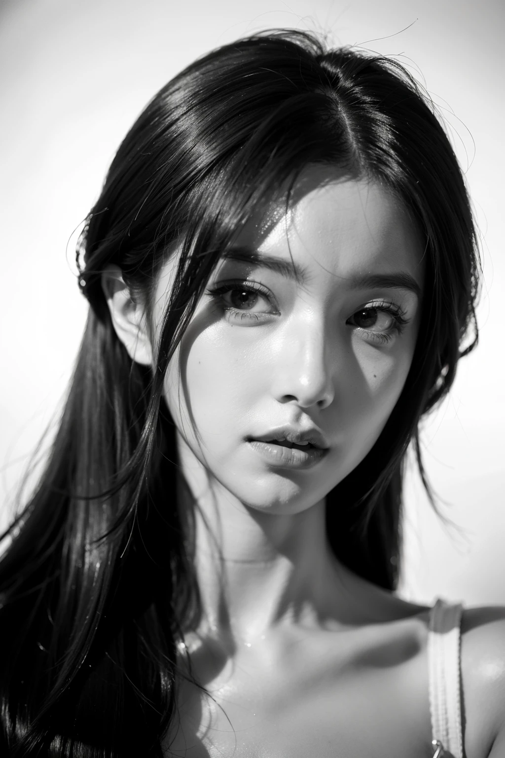 A cartoon girl with long hair and black and white image, Profile of anime girls, Anime girl portrait profile, & Her expression was serious, Portrait of Germor Yardley Grimdak, black and white manga style, flat anime style shading, ( ( ( Ji Chengyao ) ) ), Gormo Adray Grimdak, author：golden flame, anime shading)