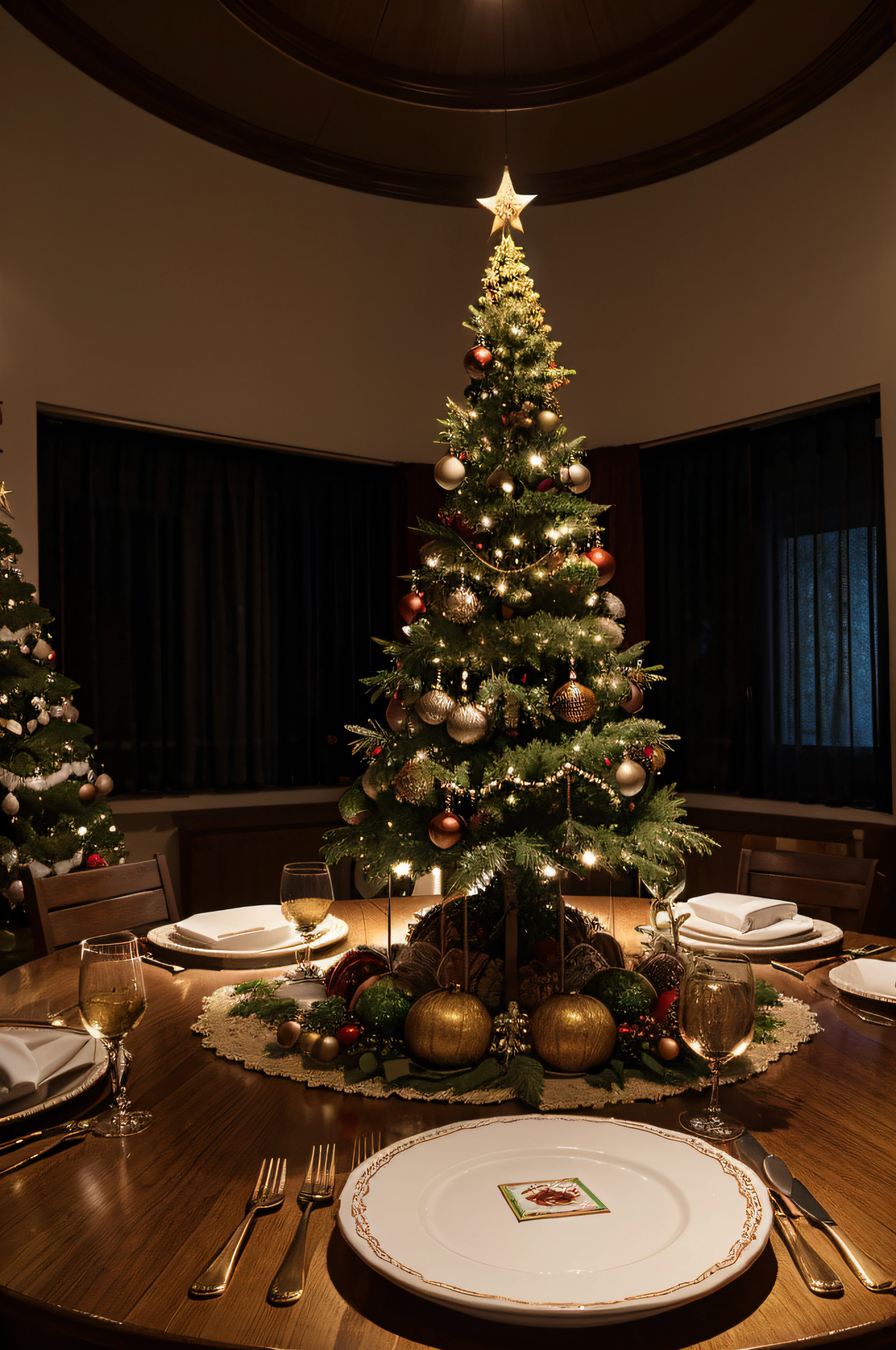 Linda mesa de jantar de natal, saboroso, foto promocional, detalhes intrincados, hdr, cinemactic, adobe lightroom, altamente detalhado