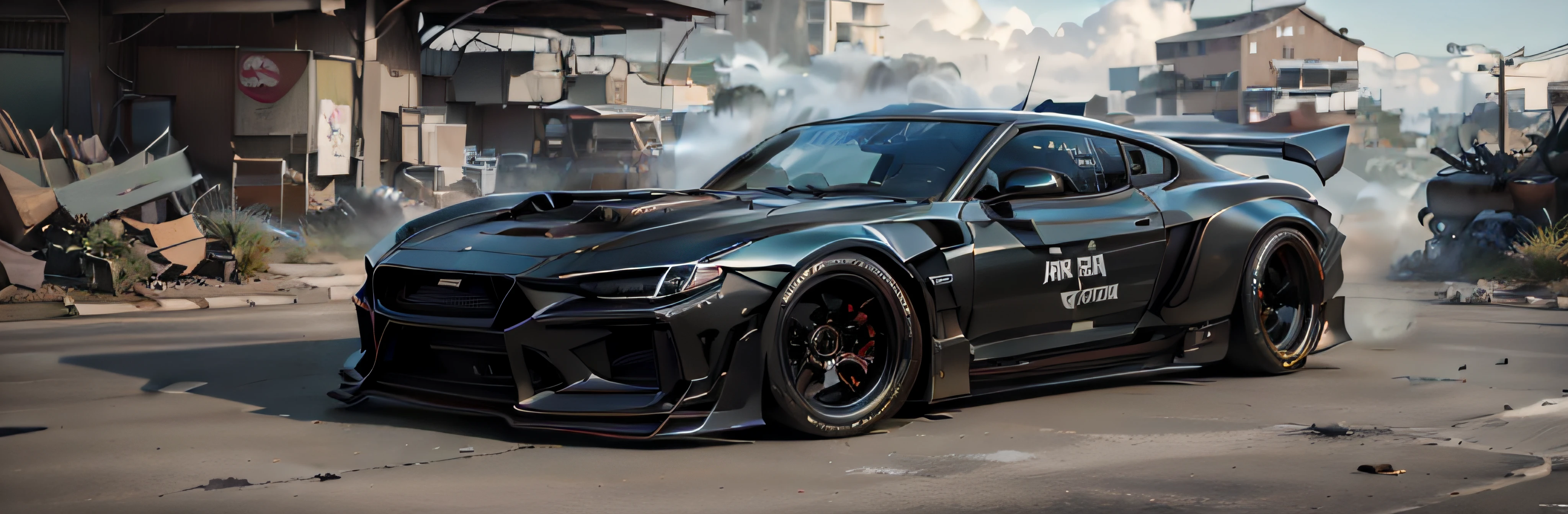 Close-up of a car，Smoke comes out of it, gtr xu1, car drifting, Rafting around the corner, Need for speed, The ultimate octane rendering, Drifting, 8 k octane comprehensive render, HQ 4K wallpaper, cinematic front shot, black octane render, daniel maidman octane rendering, cinematic 4k octane render, Octane rendering - N 9