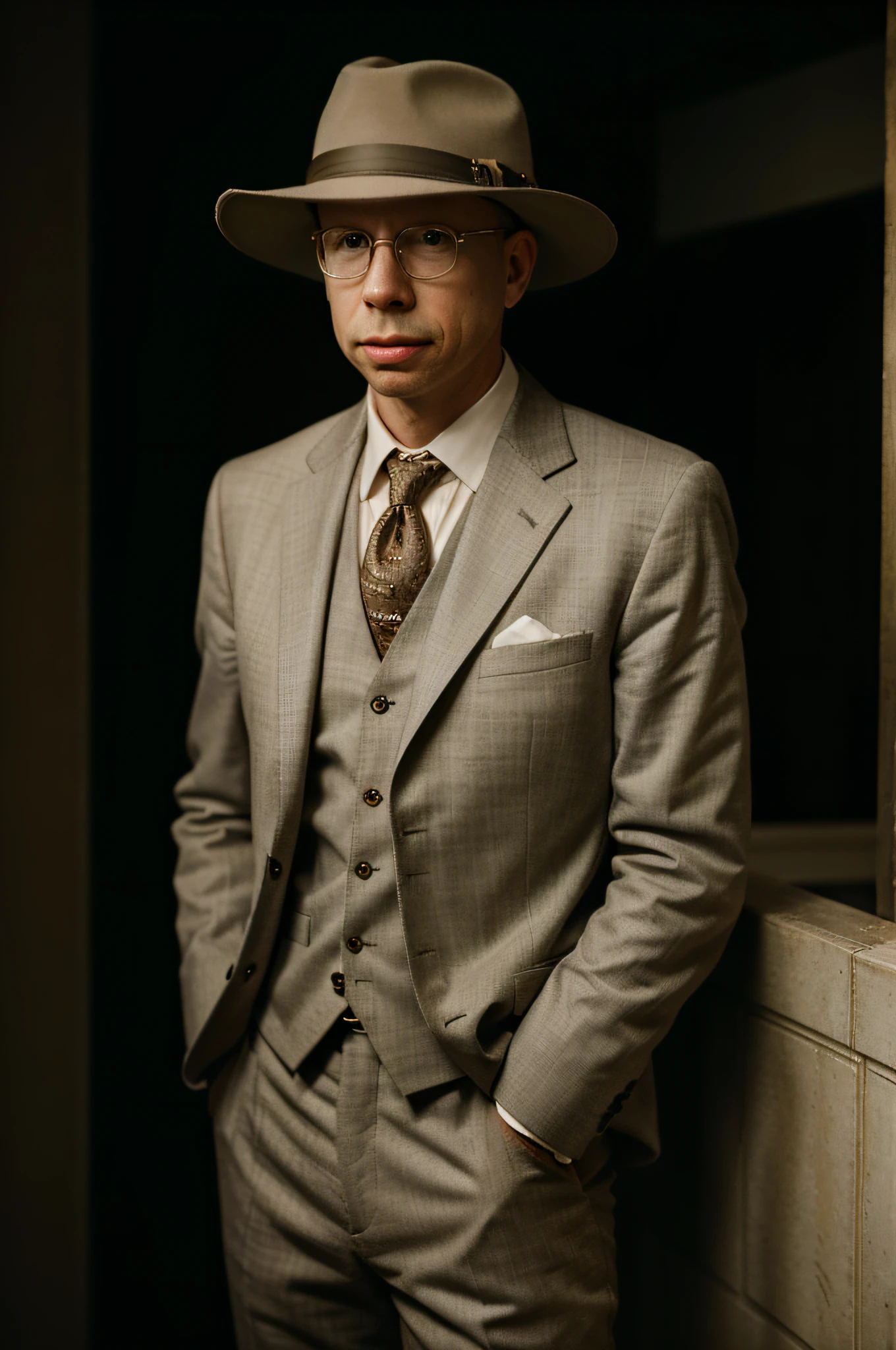 Jesse Livermore, wearing a suit, beautiful lighting, best quality, realistic, full-length portrait, realistic image, intricate details, depth of field. highly detailed