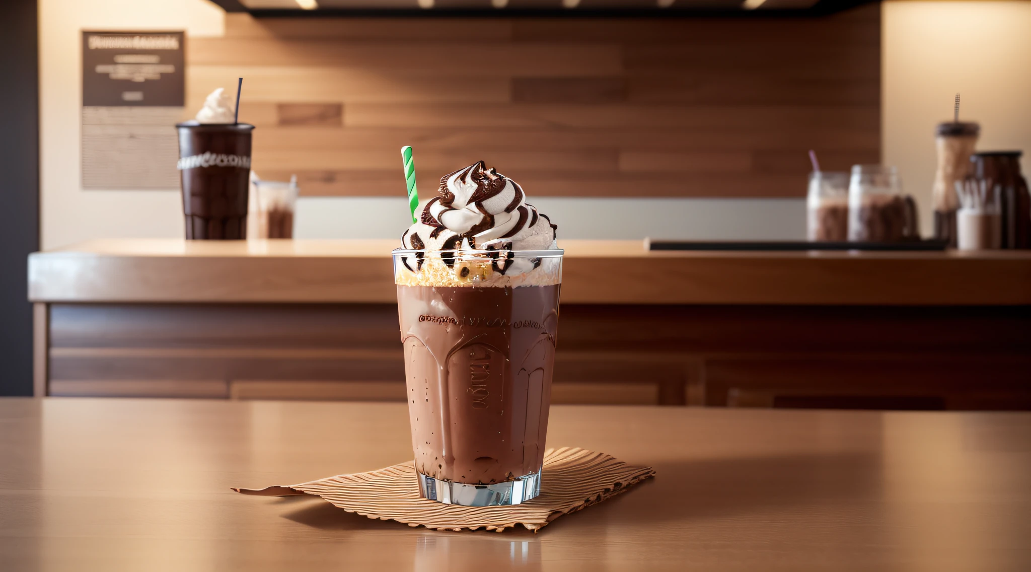 Chocolate milkshake (((One large modern chocolate Shake Shack milkshake on counter)))
