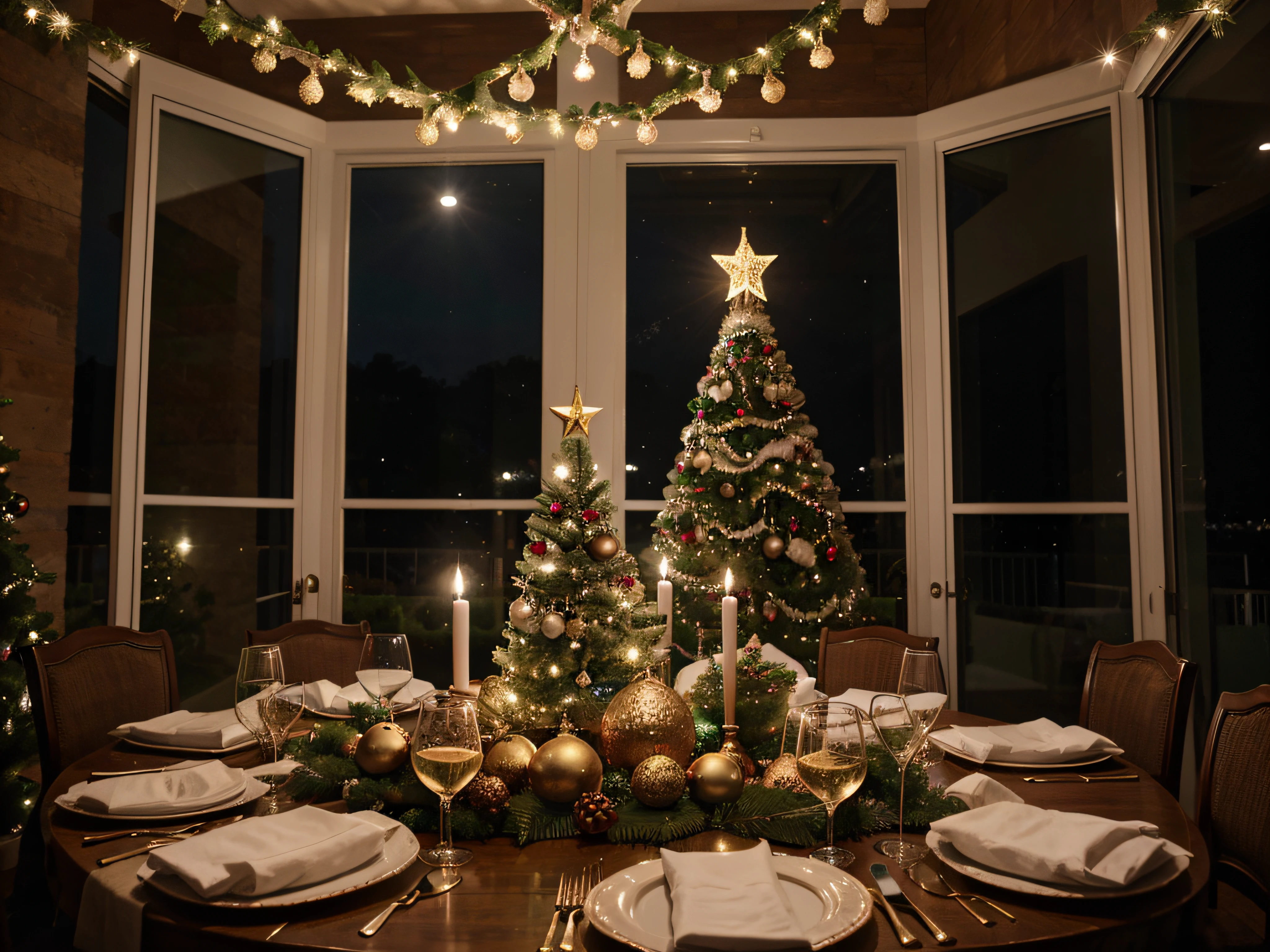 Lindo jantar de natal, foto promocional, detalhes intrincados, hdr, cinemactic, adobe lightroom, altamente detalhado