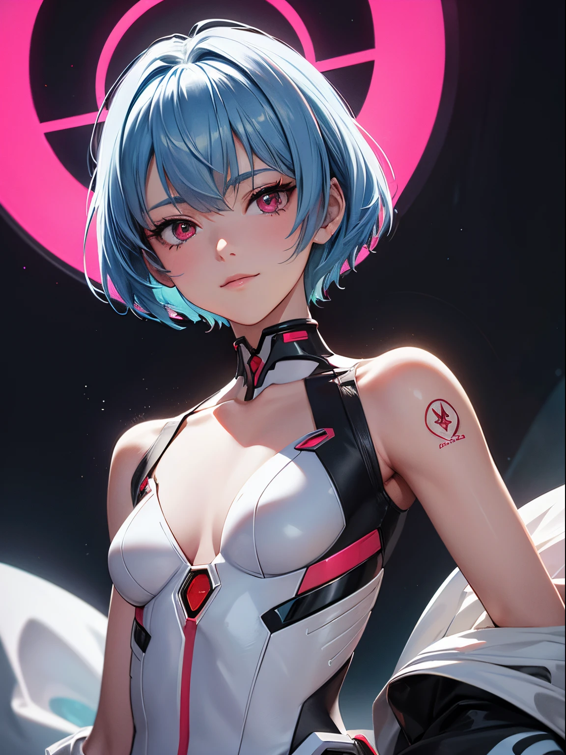 (Realistic, photoRealistic), ayanami, One Girl, Blue Short Hair, White hair ornament, (((White underwear,Sexy pose,On the bed)))), Sit on the ground, (Cowboy Shot),(Tabletop, high quality, 最high quality), (colorful),(Delicate eyes and face), Volumetric Light, Ray Tracing, Highly detailed CG Unity 8k wallpaper,alone((Flying petals)),indoor, ((Neon Trim)),frontage,(Spread your legs)