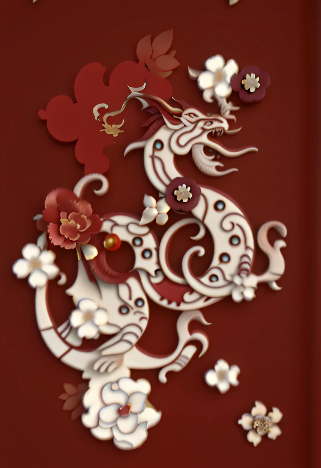 Red and white dragon pictures, china idol, chinesedragon, Chinese traditional, Inspired by Chen Jiru, Inspired by PwC, Inspired by Kano Headquarters, inspired by somi, dragon design language, smooth chinese dragon, a red dragon, Inspired by Luo Mu, Chinese silk 3D dragon pattern flat retro pattern with strong lines and strong lines