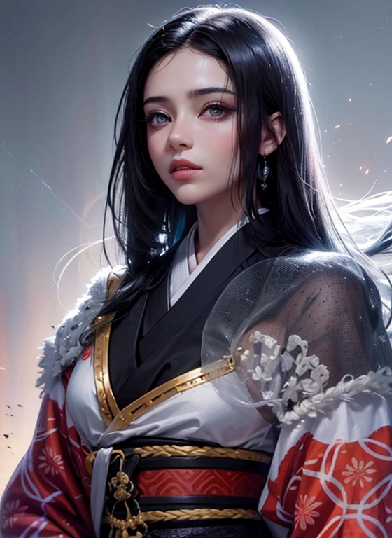 (((Obra maestra), (fondo de pantalla CG 8k extremadamente detallado, The best quality, Only, 1girl, cinematography lighting, Antecedentes detallados, hermosos ojos detallados, pupilas brillantes, (un extremadamente delicado y hermoso), (Description of Eyes beautiful and detailed), Ultra detallado, Obra maestra,))), una pintura del personaje de la historia Murasaki no ue genji, dama de la era heian, Japan, Ancient Japan, japonesa, asiatica, mujer japonesa, Ancient Japan, Noble Dama, vestida con un kimono rojo en capas, junihitoe, mirada penetrante, Obra maestra, La mejor calidad, medio cuerpo, retrato, 1 girl, anime, Japan, semi-realista, mujer joven, sonriente, cara bonita, Beautiful, Color, genji monogatari, cabello negro, cabello extremadamente largo, Cabello largo, cabello lacio, ojos azules, ojos almendrados, symmetrical and bright eyes, small-nose, labios regordetes, labios carnosos, labios rosados, face symmetrical, cara ovalada, piel clara, piel suave, cuerpo perfecto, hermoso cuerpo, cintura delgada, senos grandes, 插圖, extremadamente detallado, Suave, High resolution, Calidad Ultra, ojos detallados, Boca detallada, Boca detallada, Cara detallada, Cara detallada, ojos perfectos, Ambos ojos son iguales, Luz real, resplandeciente, Iridiscente, global ilumination, Movimiento real del cabello, Luz real, Sombra real, Cara real, ojos brillantes, Luz suave, dreamy light