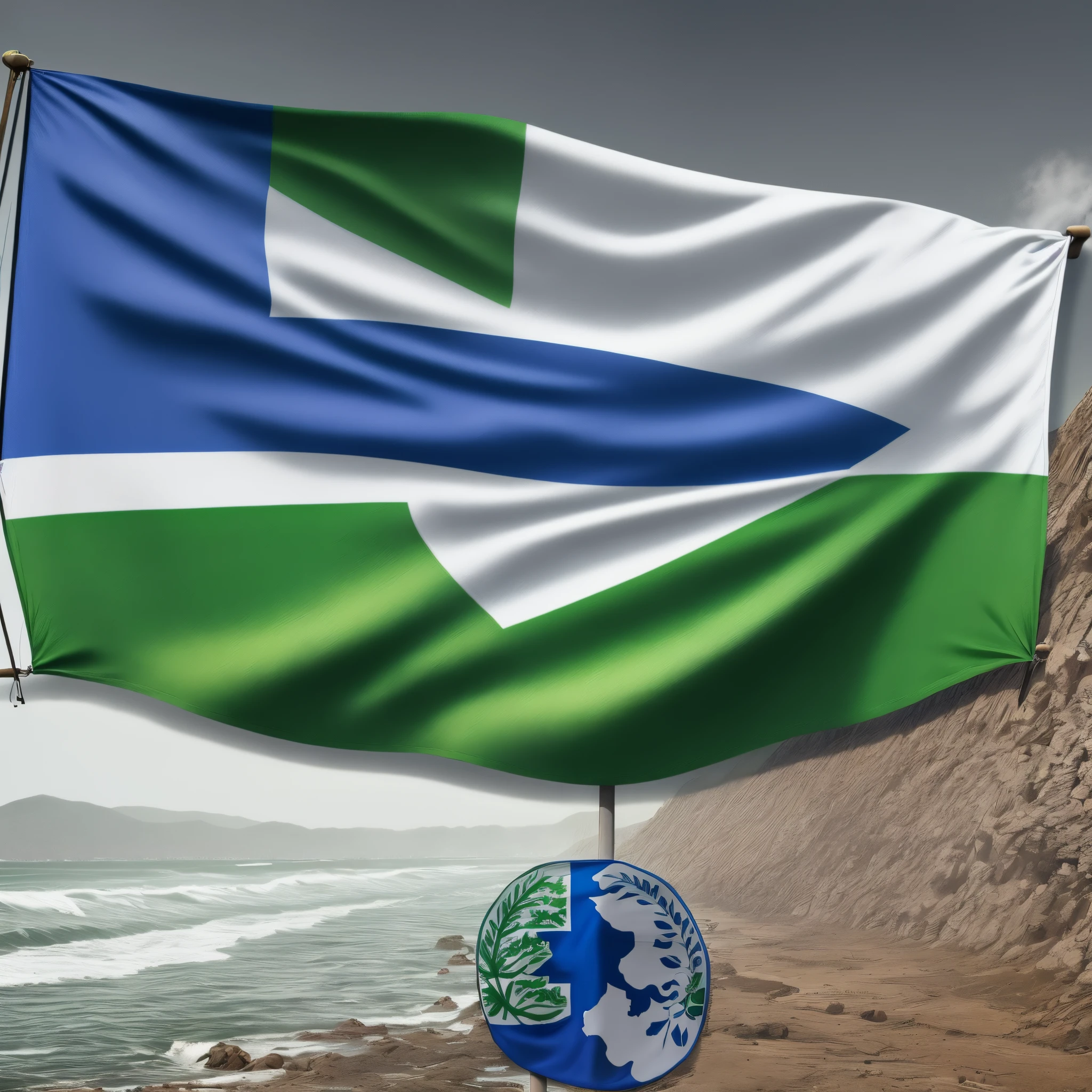 Bandeira na cor verde claro, azul-marinho e branco