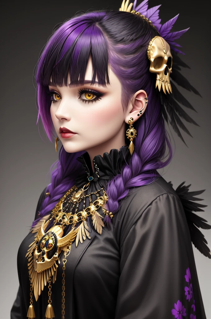 Beaded gold raven skull earings, gothic style