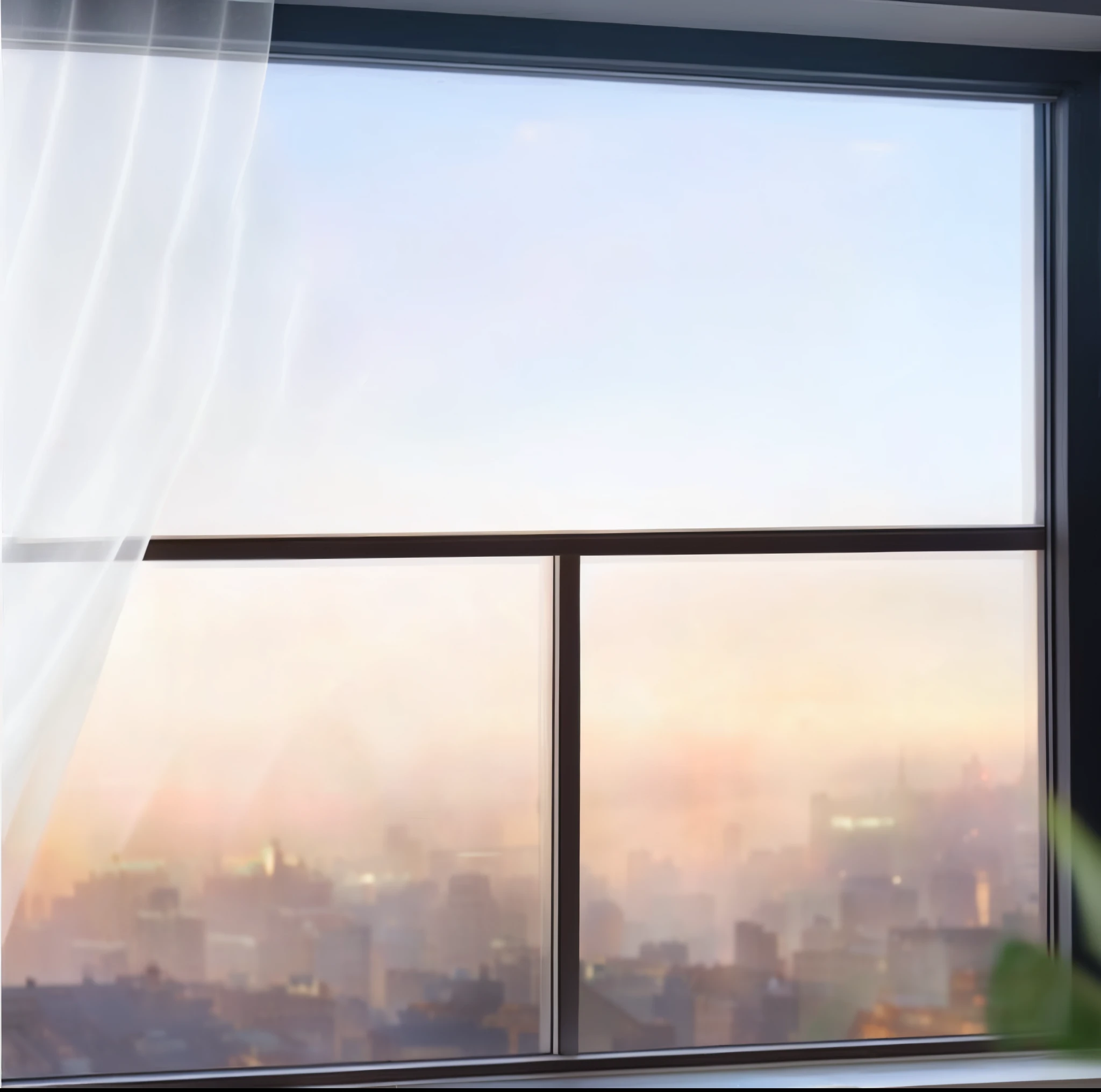 There is a window with a view of the city outside, Windows and city background, Photo of the attic in the morning, Soft window light, Open window ib background, janelas ( 城市 ), cityscape in the window, soft light from the window, blurred environment background, Window view, natural window lighting, soft glowing windows, View of the metropolis from the window, Realistic windows