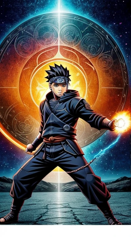 Me crie um prompt com uma cena do Naruto abrindo portais dimensionais com um escudo estilo espartano e botas de fogo. Visualize Naruto, em todo o seu esplendor ninja, In an epic scene. He's at the center of a battlefield, where reality and other dimensions intertwine. Autumn leaves dance around him, indicating that something extraordinary is about to happen.
**Detalhes da Cena:**
1. **Portais Dimensionais:**
Naruto extends his hands, forming complex hand seals. De repente, dimensional portals begin to open around you, revealing glimpses of worlds beyond ordinary reach. Cada portal irradia uma luz distinta, suggesting different dimensions and possibilities.
2. **Escudo Estilo Espartano:**
To protect yourself from challenges that may arise from different dimensions, Naruto invoca um escudo estilo espartano. The shield is adorned with ninja symbols and has an aura that pulses in an intense blue.. He holds the shield with determination, showing a solid and unwavering defensive stance.