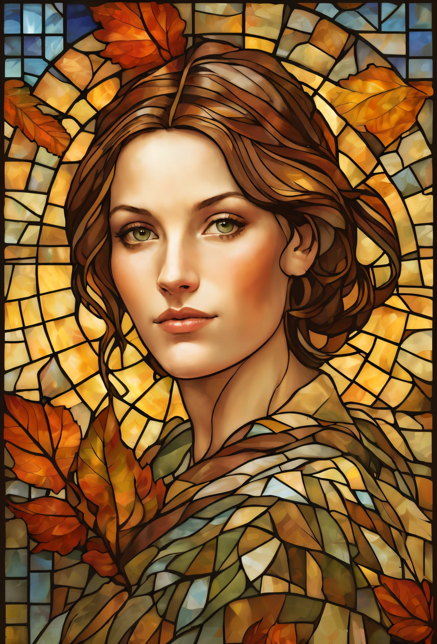 Painting of a woman with stained glass background, Altgerm Mucha, Musha Tiffany Kilian Engineering, by mucha. Art Nouveau. Groomhaven, Mucha Style 4K, alphonse mucha magali villeneuve, Altgerm and Alphonse Mucha, maxim verehin stained glass, raphaelite and mucha, Flat Cell Shading Mucha, Alphonse Mucha. Highly detailed