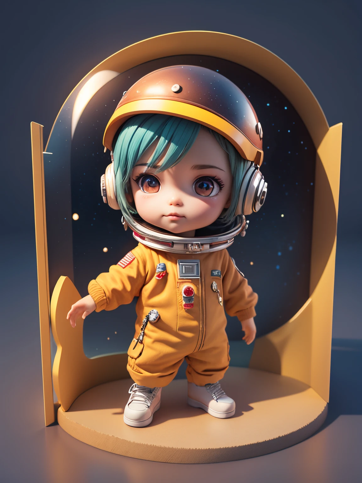 There is a little doll with helmet and helmet, Cute 3D rendering, pequeno astronauta olhando para cima, large black plastic glasses, full sleeve tattoos on the arms, portrait anime space cadet boy, cute 3d anime boy rendering, arte digital detalhada bonito, explorador masculino mini menino bonito, 3d rendering stylized, 3d renderizado arte do caractere 8k, pintura digital bonito, Estilo anime 3D, super detailed rendering