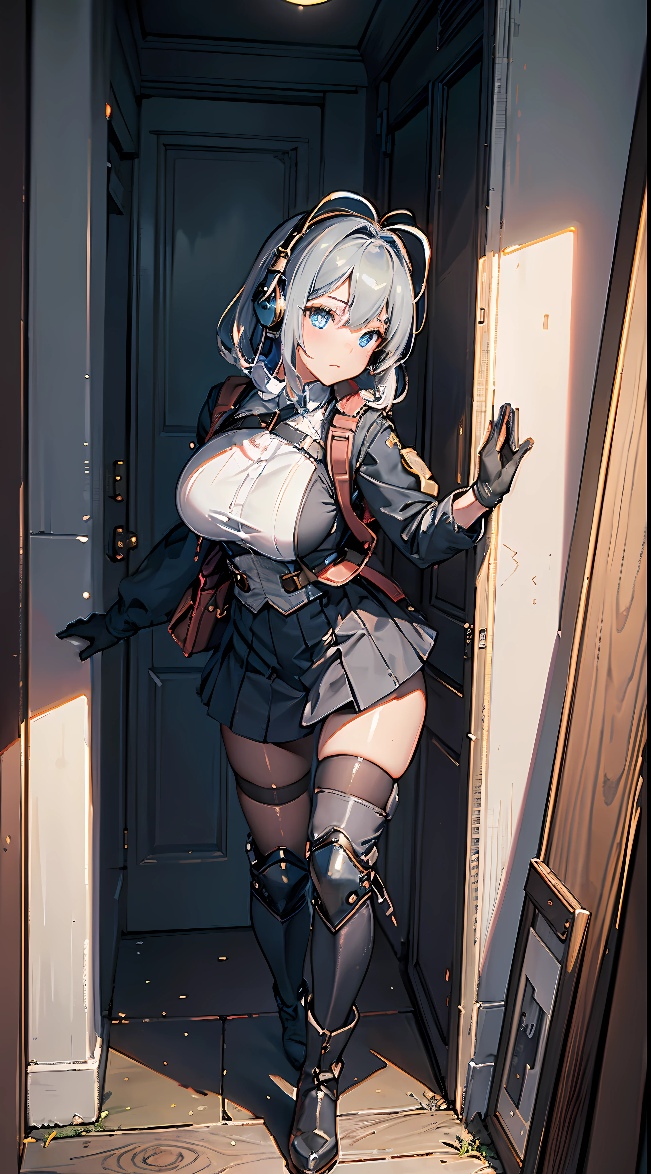 Bigboobs,cropped shoulders,knee length socks,Maids wear,maidennurse,Stand up,standing straight