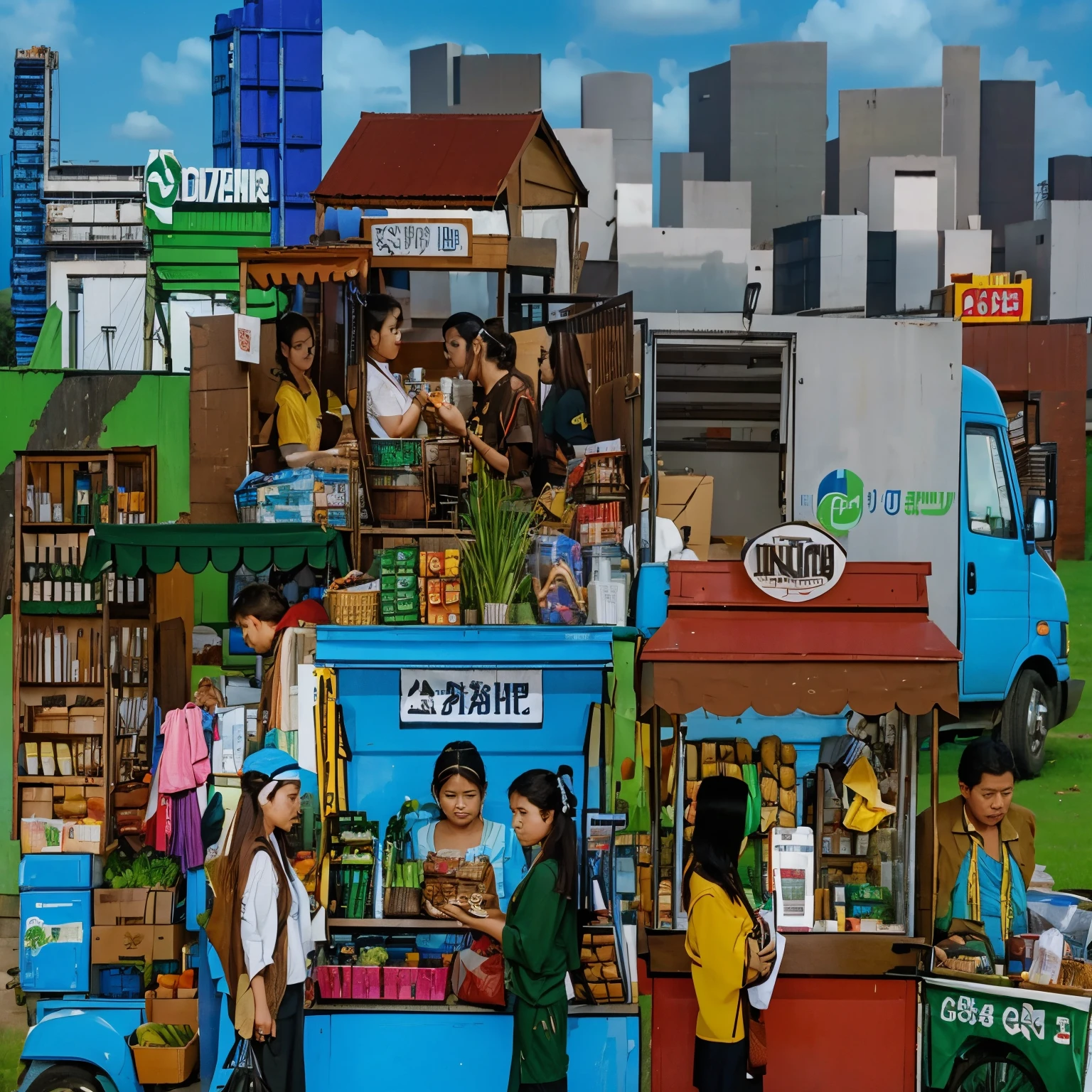 Tradisional market, QRIS payment, logistic, people buy some snack by QRIS payment