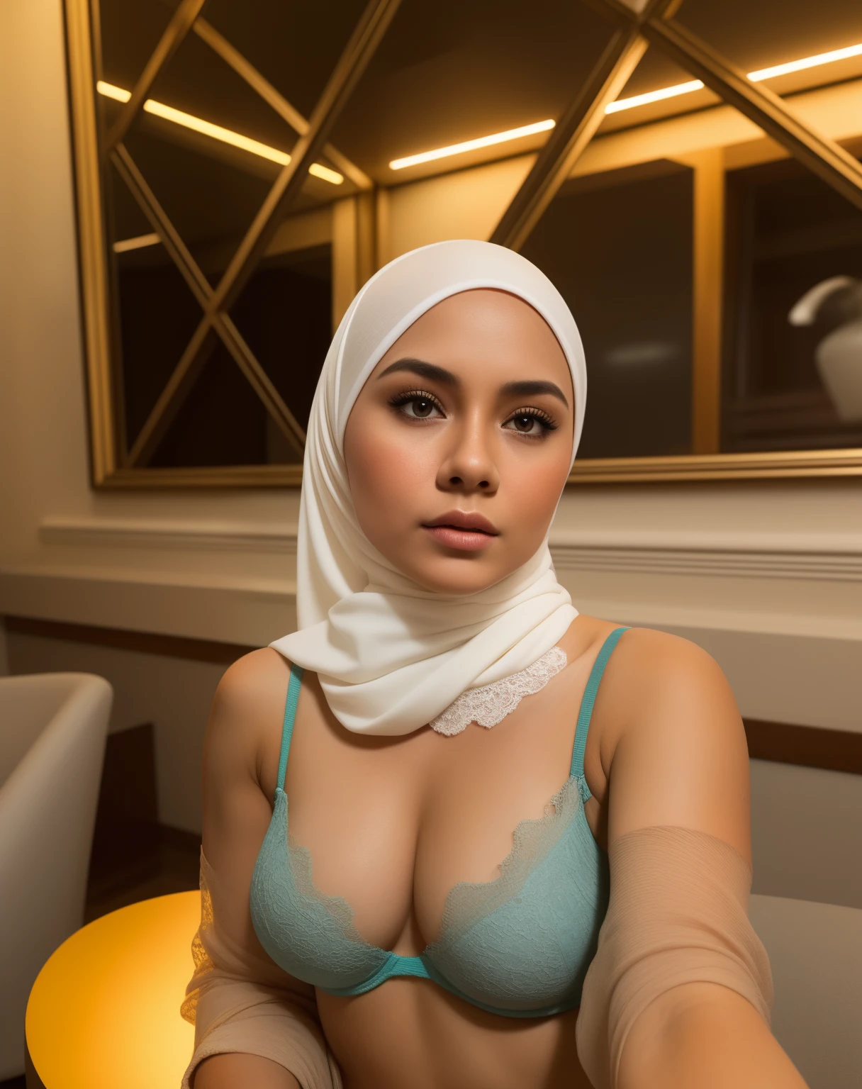malay girl wearing hijab, beautifull hand, perfect hand, realistic hand, malay girl wearing hijab, 48 Years Old beautiful woman. ((lace bra and panties)),(bigger boobs),((look front at the camera))., Emphasize ass, biggerchest, big Nipple, de pele branca, bigger breasts thin waist, mexico-style street, Hyper-Realism, Cinematic lighting, depth of fields, From below, vanishing point, F/2.8, Anatomically correct, Textured skin, Super Detail, awardwinning, Best Quality, hight resolution, wearing pastel blue underwear, bra and panties only, hospital ward background, spread leg open, RAW photo, best quality, masterpiece, high detail RAW color photo, malay girl, professional photograph, (realistic, photorealistic:1.37), (high detailed skin:1.2), high resolution, beautiful detailed eyes, dramatic lighting, cinematic lighting, back light, professional lighting, detailed skin texture, insane details, intricate details, accent lighting, soft volumetric light, bokeh, (dramatic light:1.2), (neutral colors:1.3), cross process,