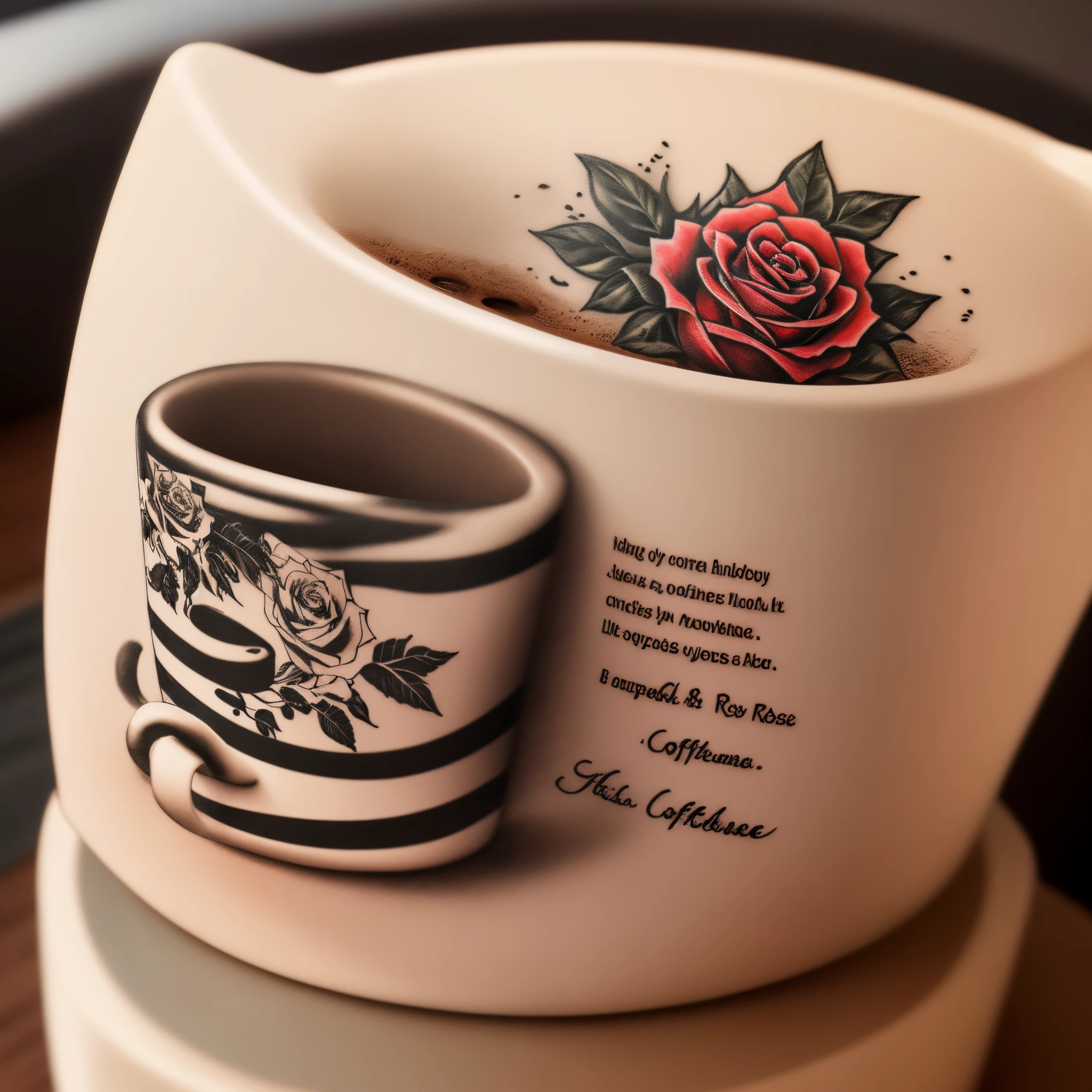 Tattoo of a Coffee mug with rose stamp