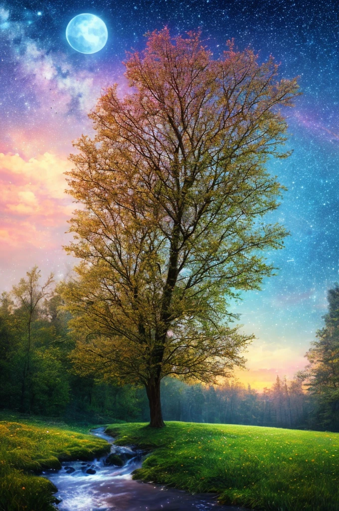 (8K Ultra Clear),(Best Picture Quality),(Best Picture Quality:1. 2),(4K Resolution), Ultra Detail, High Resolution and, Must Piece, Best Picture Quality, Soft Lighting (8K Ultra Clear),(Best Picture Quality),,Masterpiece, Top Quality, High Quality, Highly Detailed CG Unity 8k Wallpaper, Enchanting and dreamlike scene of a fantastic forest features towering trees, glowing moonlight, sparkling starry sky, hidden fairy valley, creating a sense of mystery and enchantment Tags: art station, digital illustration, complex, trendy, pastel colors, oil painting, award winning photography, bokeh, depth of field, HDR, bloom, chromatic aberration, realistic, highly detailed, trending at art station, trending at CGsociety, complex, highly detailed, dramatic , Art by Journey in the Middle