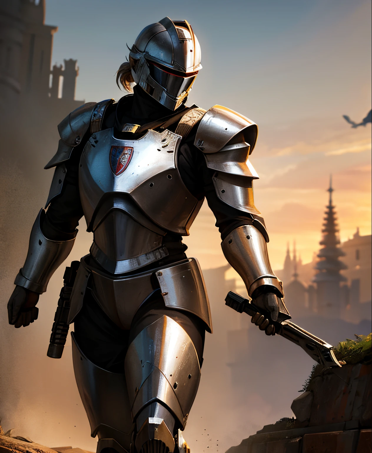 Master Chief, knight Armor, Medieval Armor, Fantasy, Medieval, Photorealism, gritty