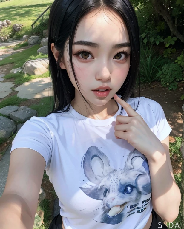curvy Asian woman with black hair and white shirt, Fotografia selfie 8k, wan adorable korean face, Ulzzang, coreana, dilraba dilmurat, Mulher sul-coreana bonita, young adorable korean face, quente com sol brilhante, linda mulher coreana jovem, she's facing the camera, Guweiz, Menina na vida real
