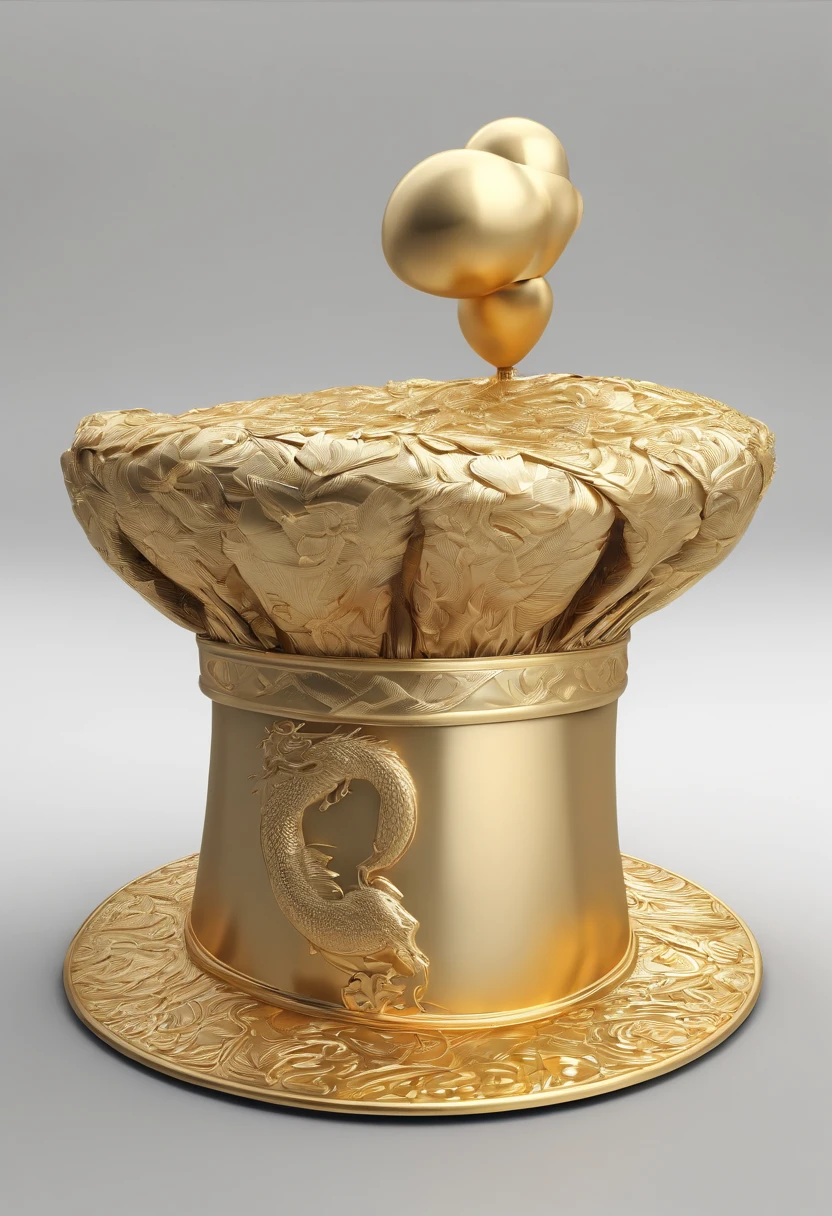 chef hat made of gold, hyper HD, super detailing, high detal, high qulity, Best quality at best,Three-dimensional,c4d,Pattern with Chinese dragon
