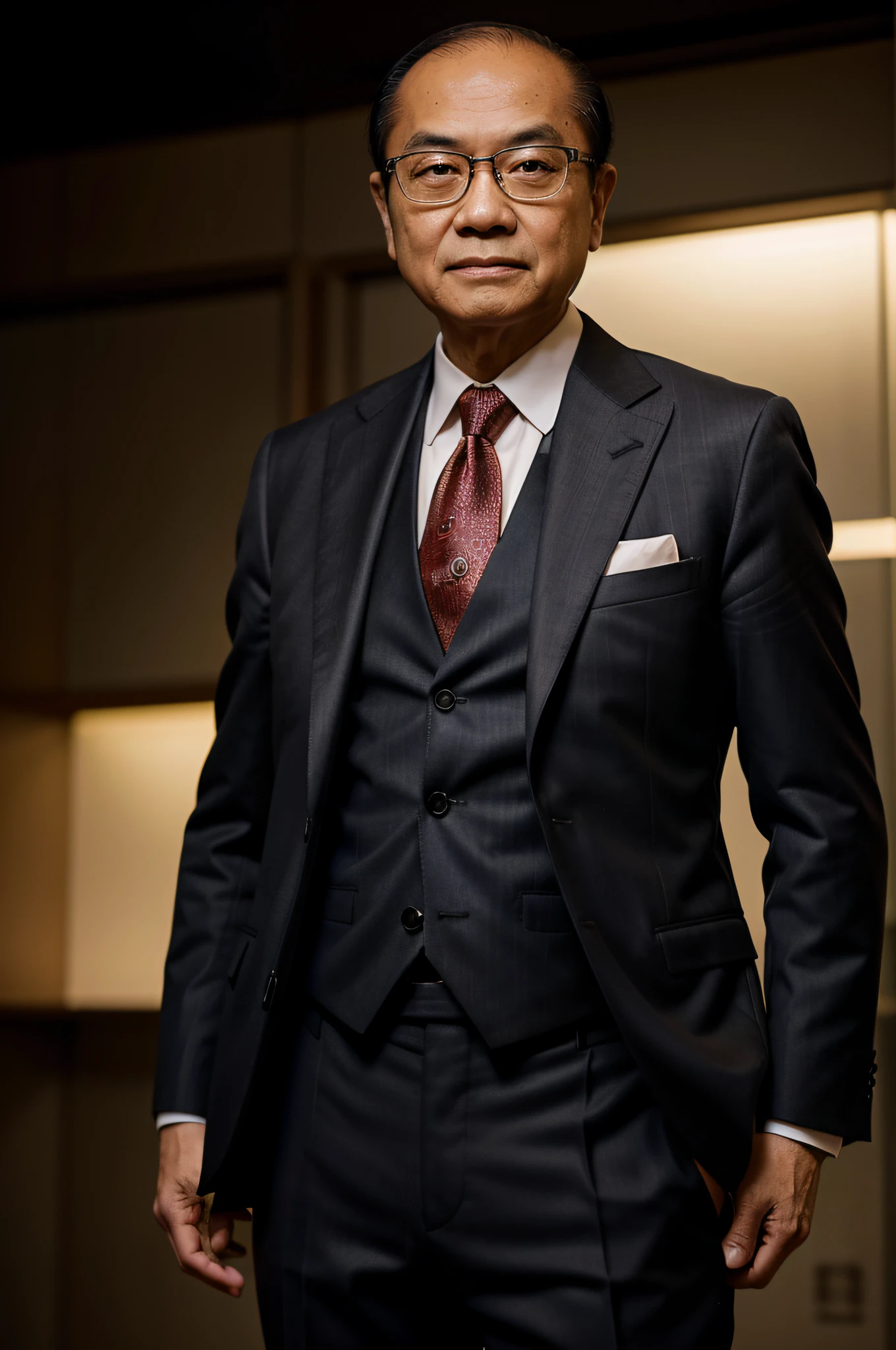 Li Ka Shing, wearing a suit, beautiful lighting, best quality, realistic, full-length portrait, realistic image, intricate details, depth of field. highly detailed