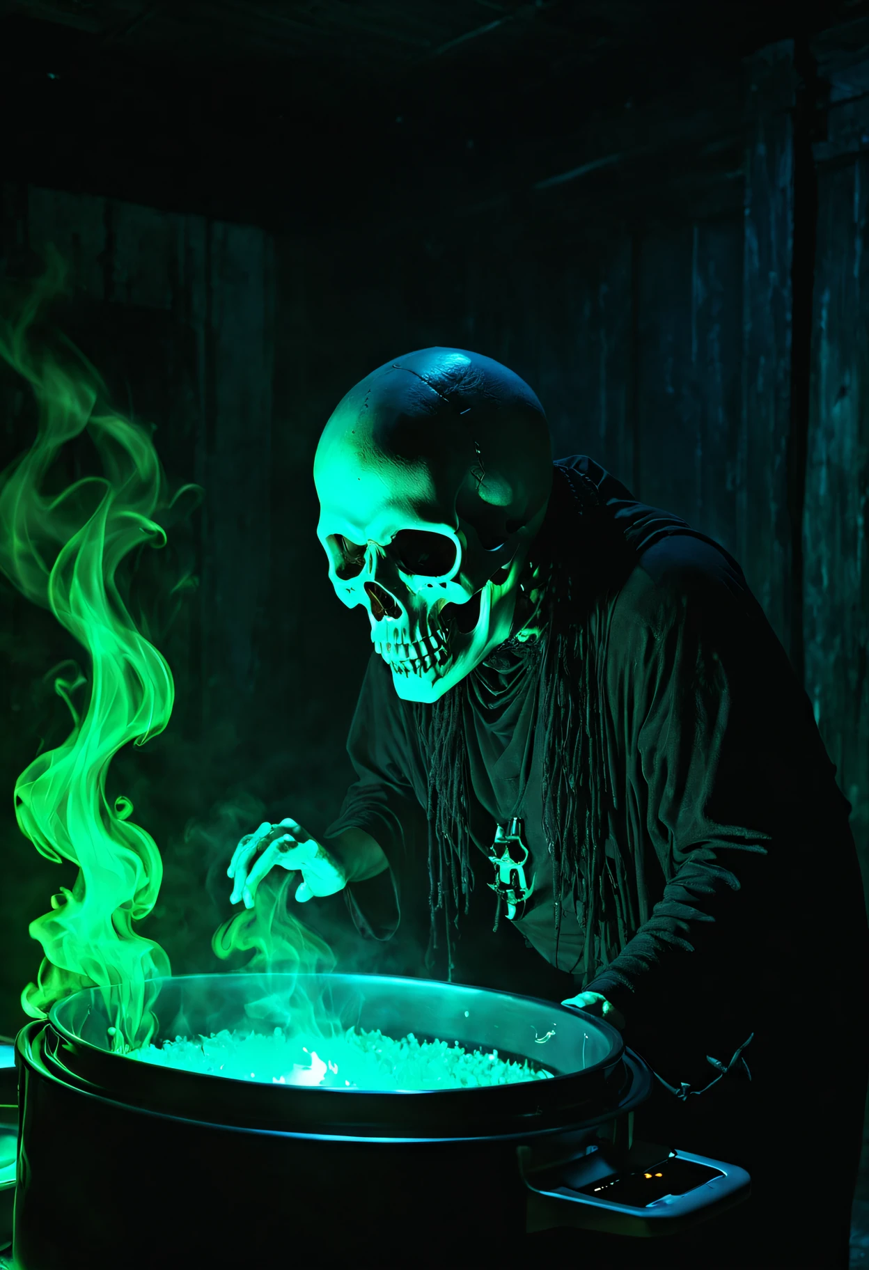 (Best quality at best,4K,A high resolution:1.2),Exciting,crawling,Rice cooker filled with liquid,the phantom,skull,Haunting atmosphere,dark and weird colors,evil lights,horror scene,spine-chilling,Spooky ghosts,An unsettling existence,Mysterious smoke,Haunted feeling,Sinister shadows,cursed instrument,An otherworldly performance,Chills down the spine,Paranormal,mysterious glow,horrid,scary ghost,A sense of foreboding,disturbing spirit,terrible vision,Ominous aura,Supernatural encounters,unforgettably beautiful,Dark Enchantment,creepy ambiance,nightmarish,terrible performance,spectrogram,incredible atmosphere,grotesque,Dark forces,haunted presence,Bizarre encounters.