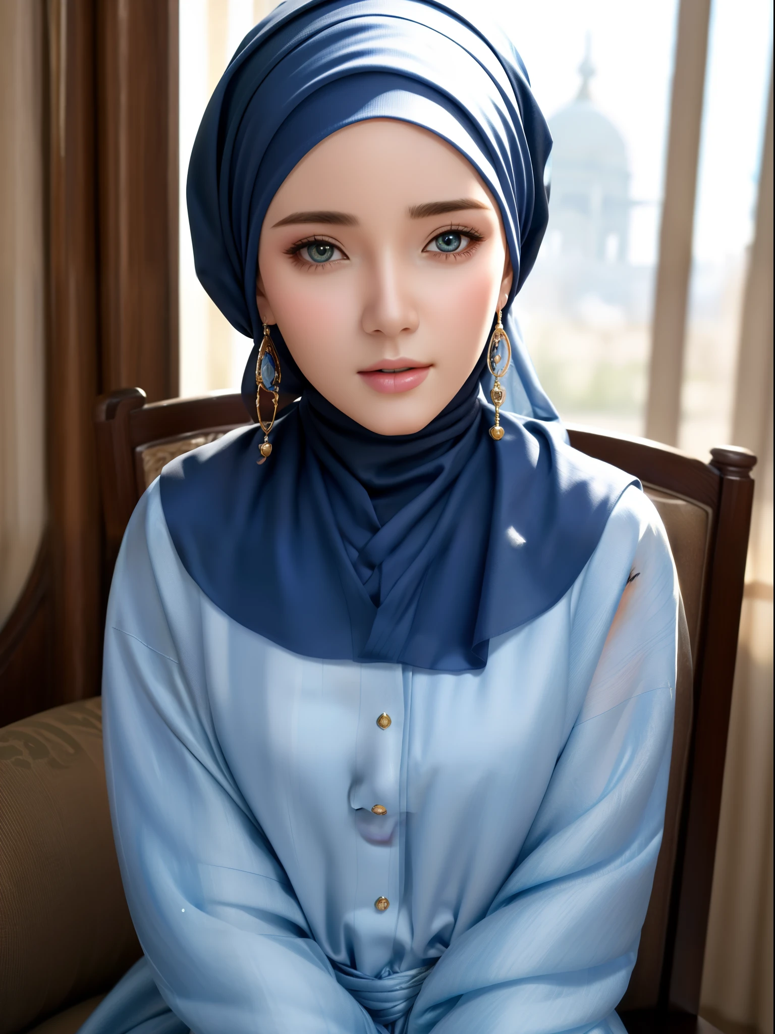 1girl, solo, beautiful face, high detailed realistic eyes, double eyelids, high detailed realistic pupils, upon body from head to waist, (wearing hijab:1.37), (moslem headscarf:1.35), reading glasses, sitting alone on a long chair, amazing mosque park background, taj mahal, best quality, masterpiece, highres, moslem female dress, Beautiful face, (upon body from head to waist:1.37), tyndall effect, photorealistic, dark studio, two tone lighting, 8k uhd, dslr, soft lighting, high quality, volumetric lighting, candid, Photograph, high resolution, 4k, 8k, Bokeh, (hyperrealistic girl), (illustration), (high resolution), (extremely detailed), (best illustration), (beautiful detailed eyes), (best quality), (ultra-detailed), (masterpiece), (wallpaper), (photorealistic), (natural light), (rim lighting), (detailed face), (high detailed realistic skin face texture), (anatomically correct), (heterochromic eyes), (detailed eyes), (sparkling eyes), (dynamic pose)