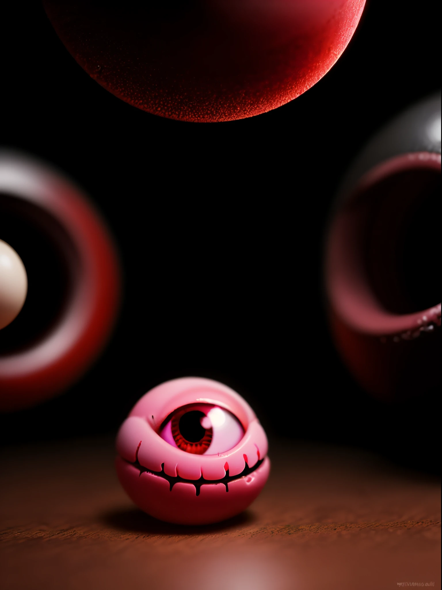 A lump of flesh stuck in a toy's eyeball has a poster saying "Wajra Pa Jad".